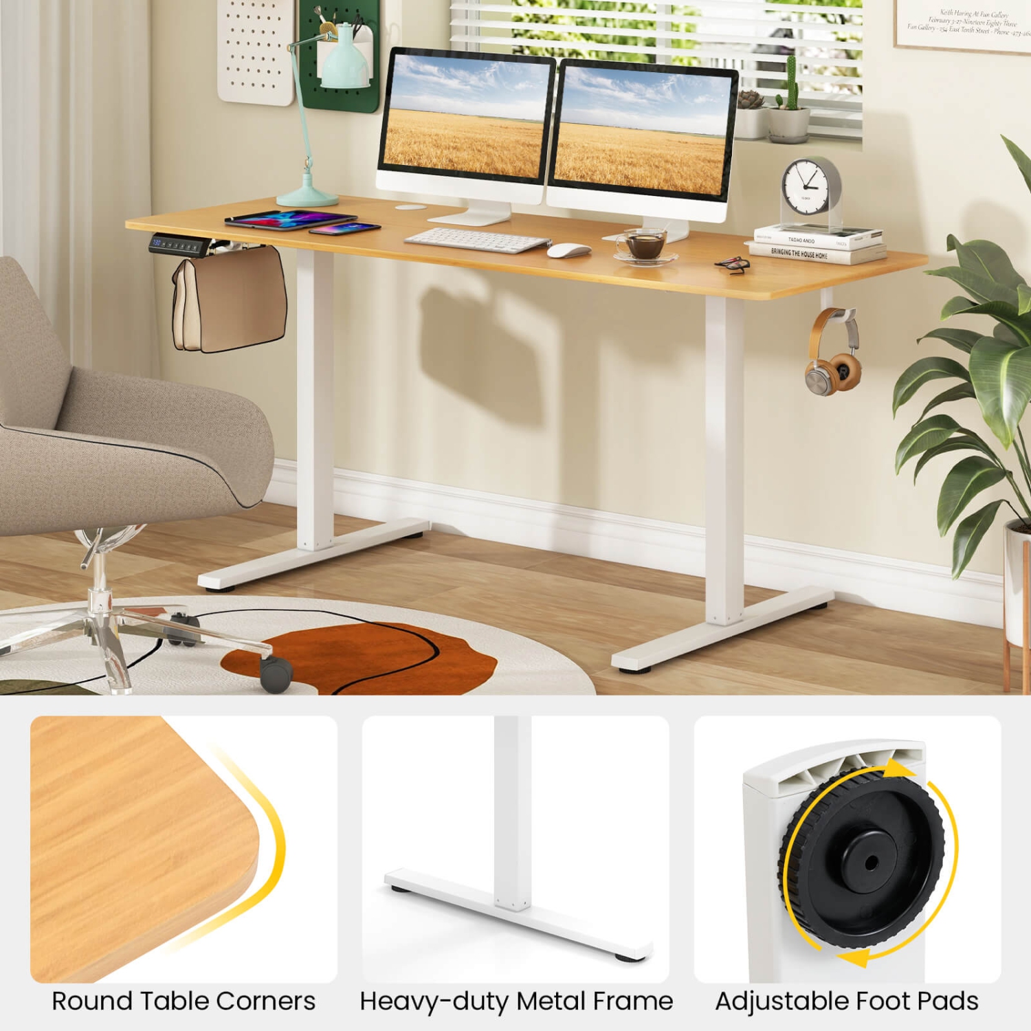 Costway 63 x 24 Inch Sit Stand Desk Height Adjustable Electric Standing Desk