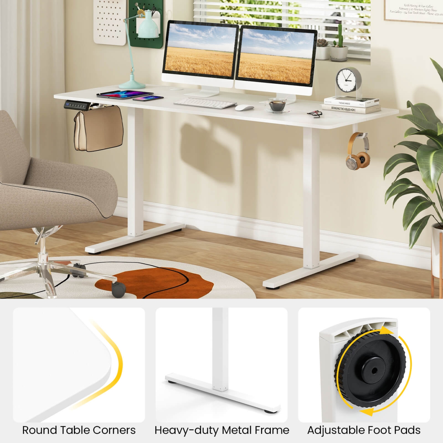 Costway 63 x 24 Inch Sit Stand Desk Height Adjustable Electric Standing Desk