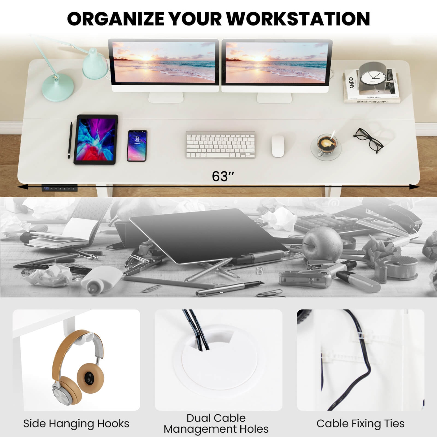 Costway 63 x 24 Inch Sit Stand Desk Height Adjustable Electric Standing Desk