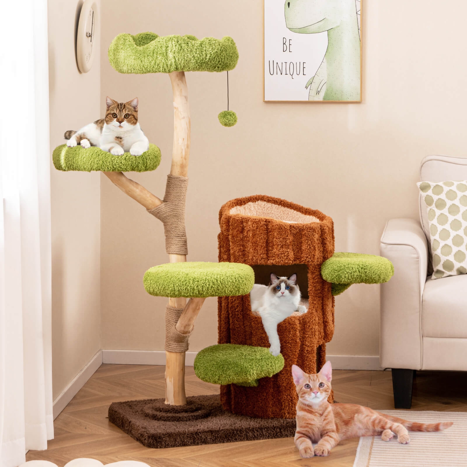 Costway Multi-level Cat Tree with Double Decker Cat House Scratching Posts & Sisal Panel