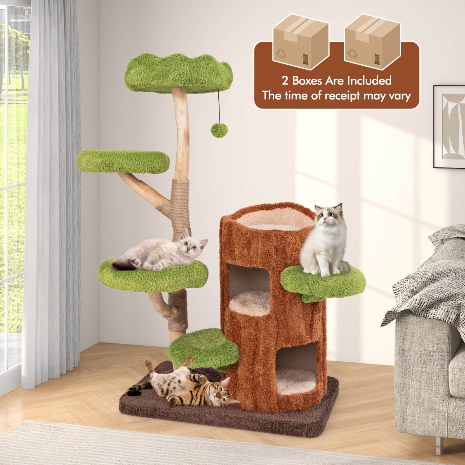 Costway Multi-level Cat Tree with Double Decker Cat House Scratching Posts & Sisal Panel