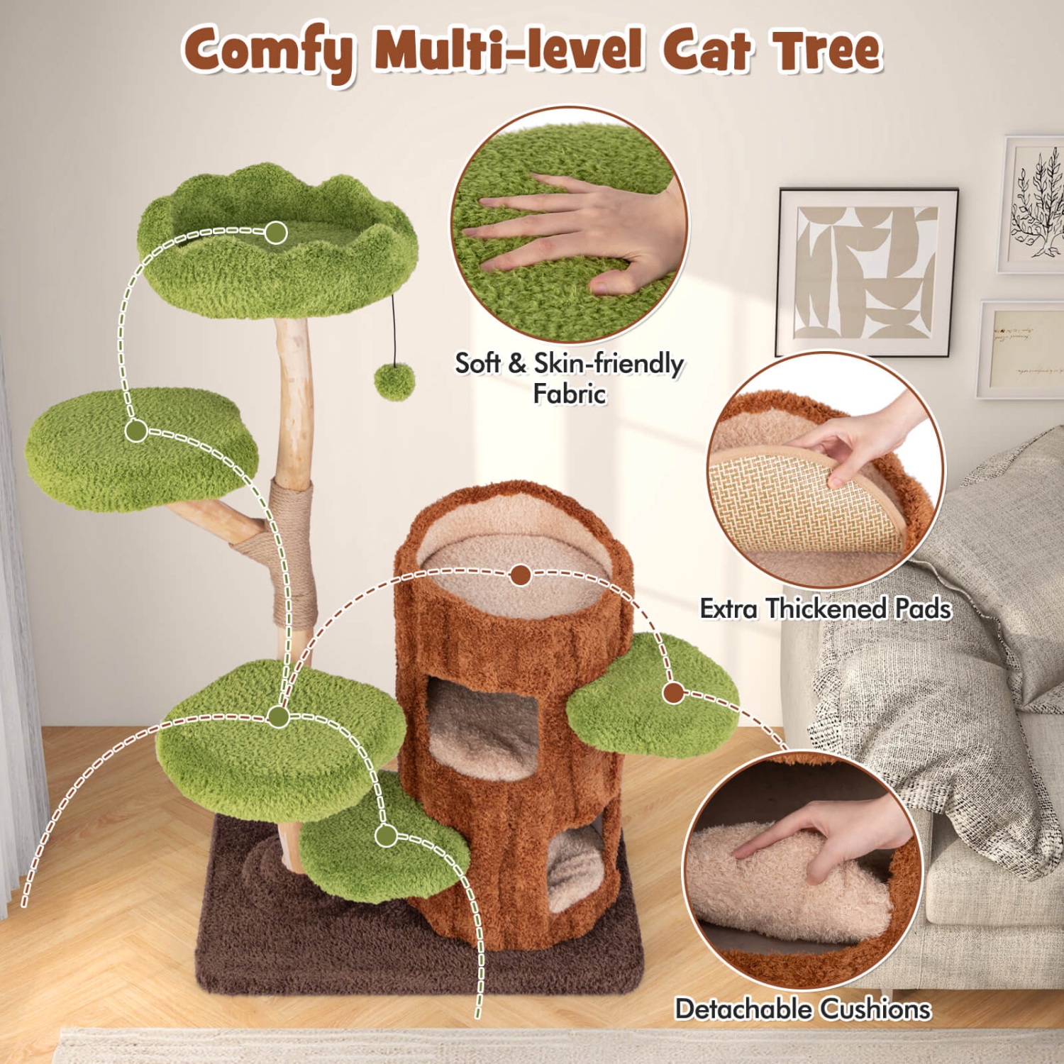 Costway Multi-level Cat Tree with Double Decker Cat House Scratching Posts & Sisal Panel