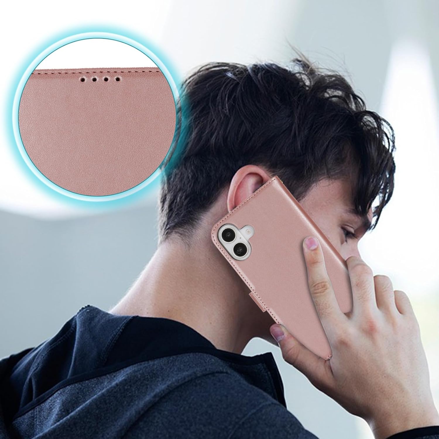 Étui portefeuille pour iPhone 16 Plus, étui folio à rabat en cuir PU de qualité supérieure avecfente pour carte, support et fermeture magnétique,