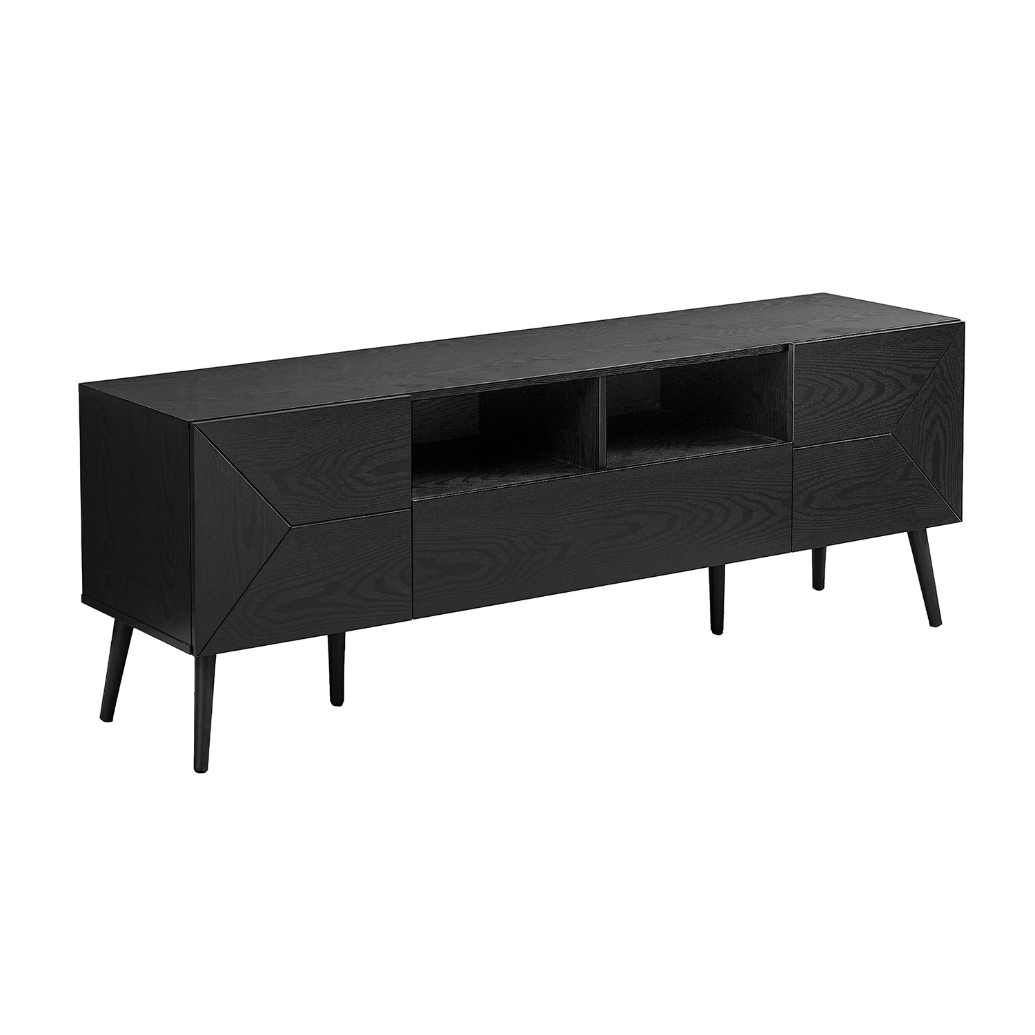 Monarch Specialties I 2754 - Tv Stand, 72 Inch, Console, Media Entertainment Center, Storage Drawer, Black Laminate, Mid Century, Modern
