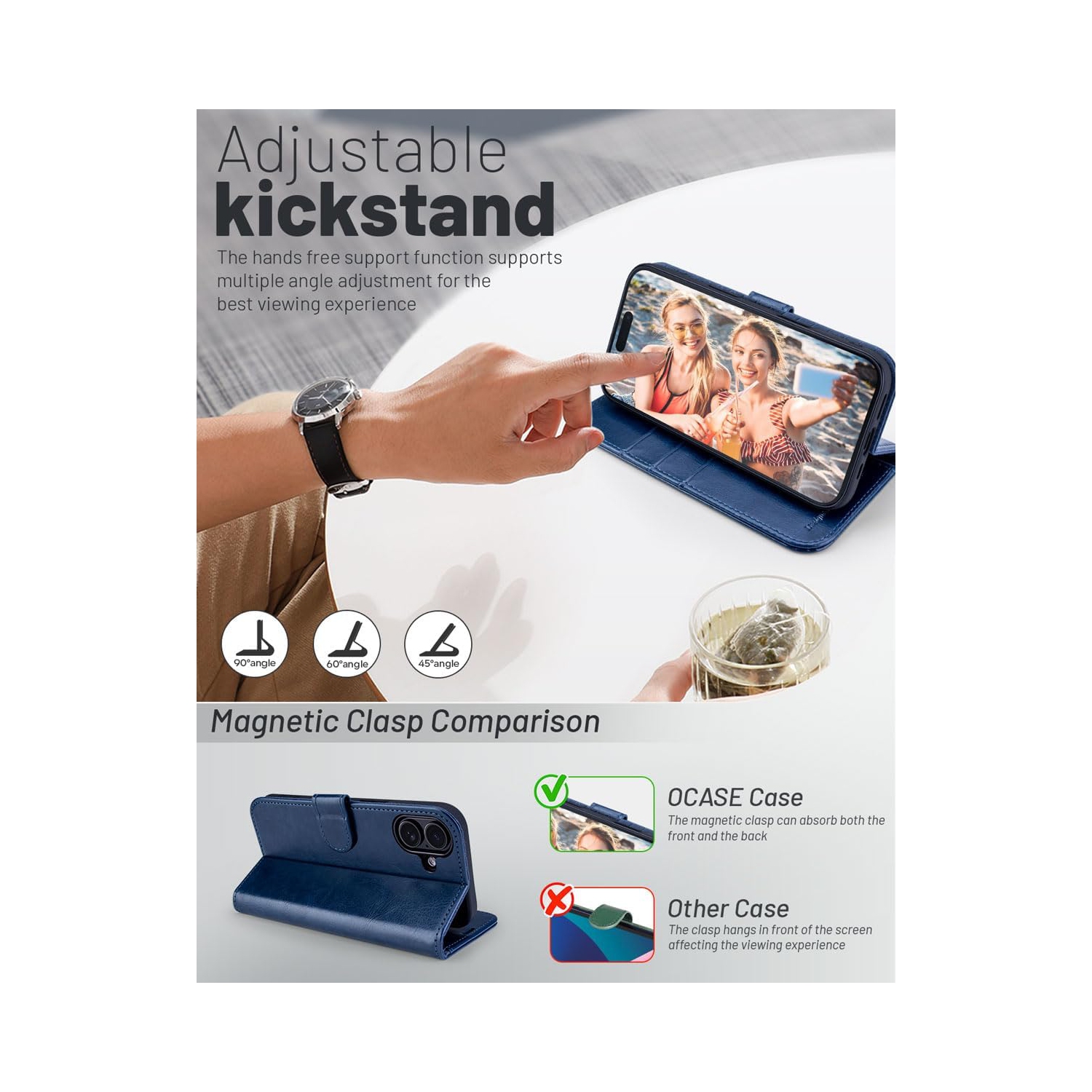 Wallet Case for iPhone 16 Plus , Premium PU Leather Flip Folio Case with Card Slot,Stand Holder and Magnetic Closure TPU Shockproof Interior