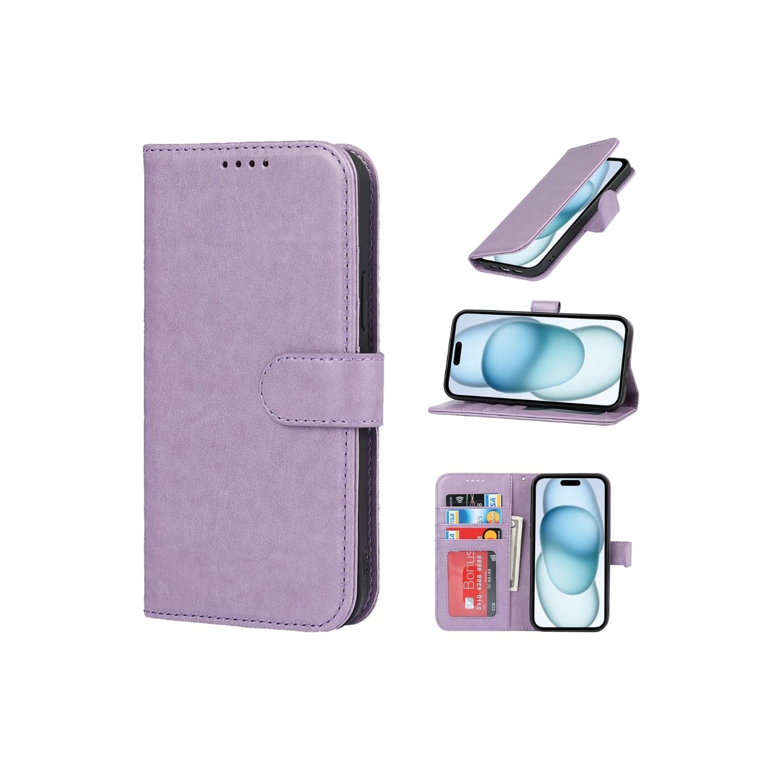 Étui portefeuille pour iPhone 16 Plus, étui folio à rabat en cuir PU de qualité supérieure avecfente pour carte, support et fermeture magnétique,