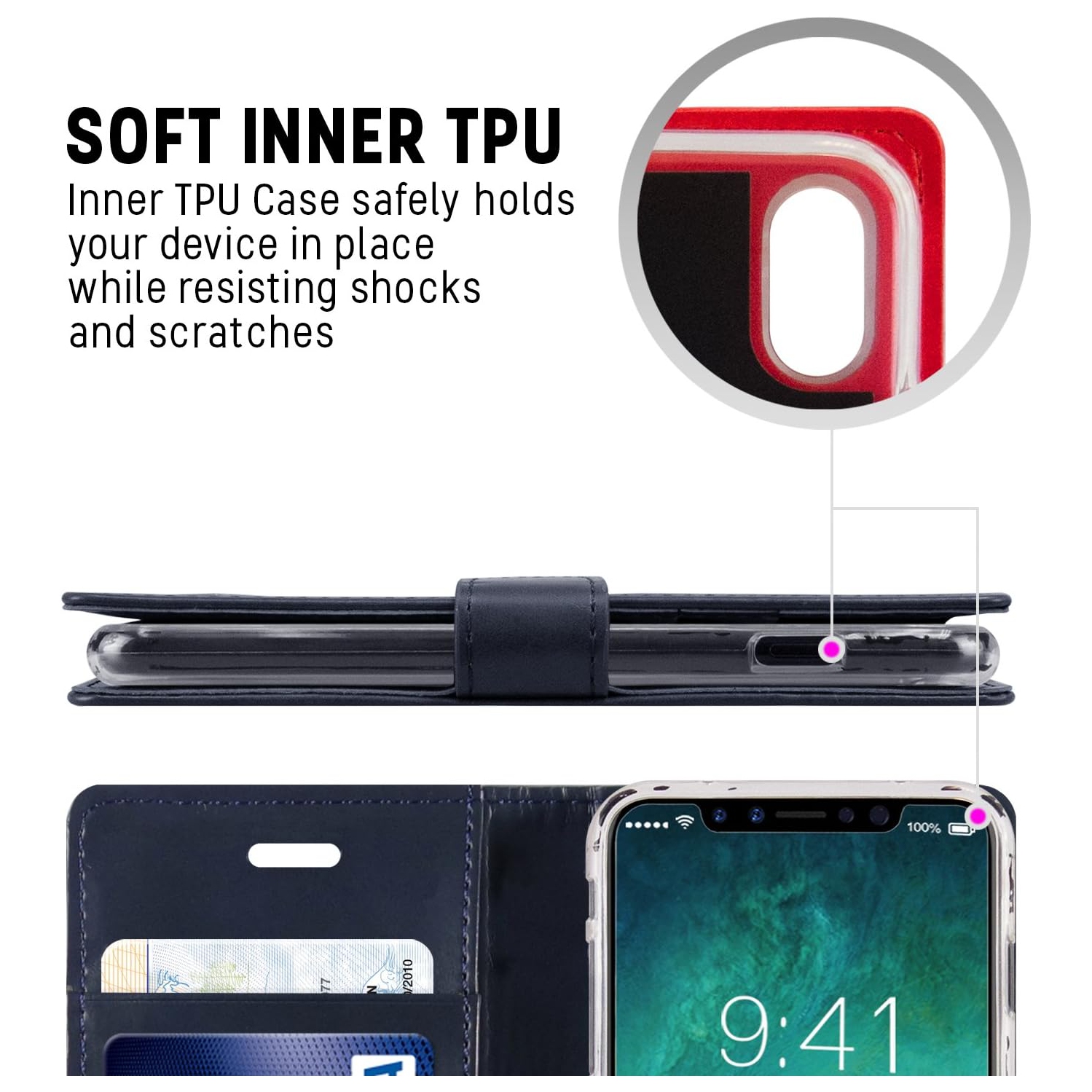 Étui portefeuille pour iPhone 16 Plus, étui folio à rabat en cuir PU de qualité supérieure avecfente pour carte, support et fermeture magnétique,