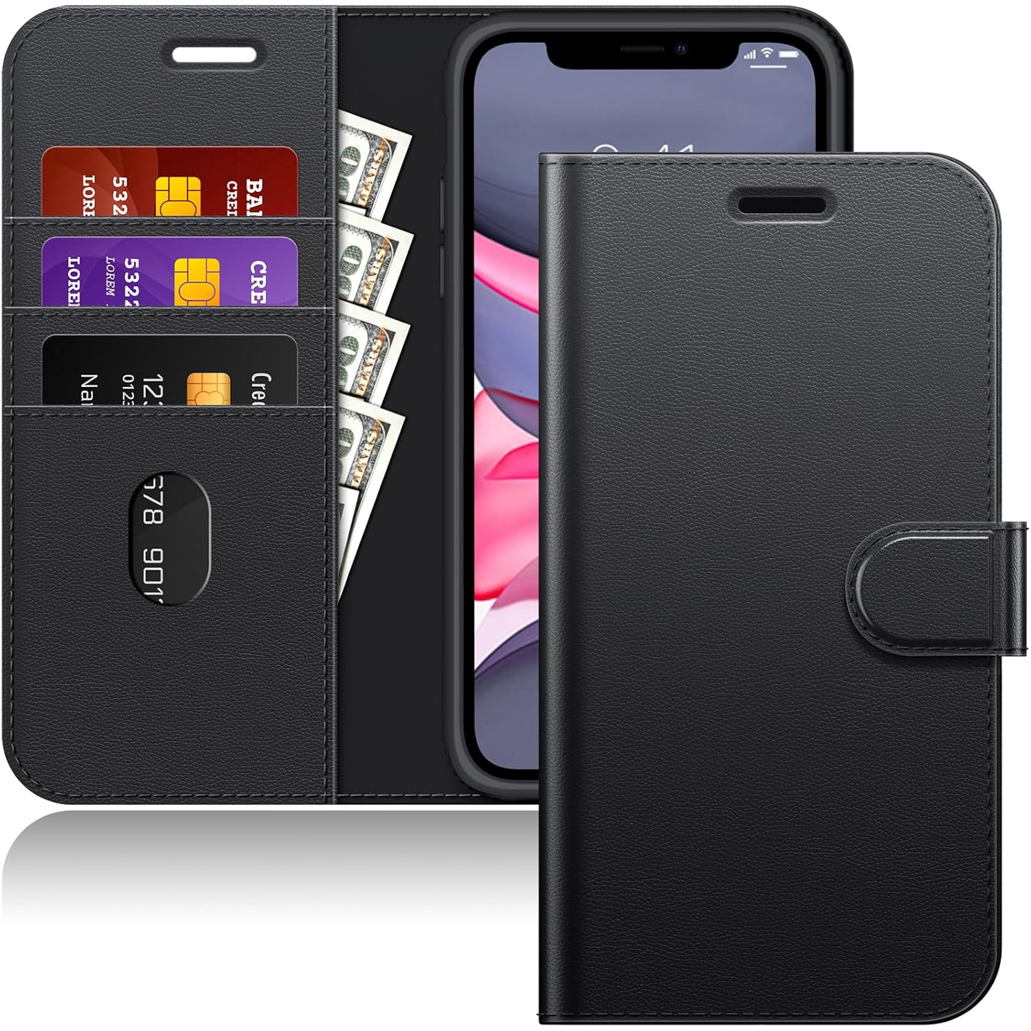 Étui portefeuille pour iPhone 16 Plus , étui folio à rabat en cuir PU Premium avecfente pour carte, support et fermeture magnétique TPU étui