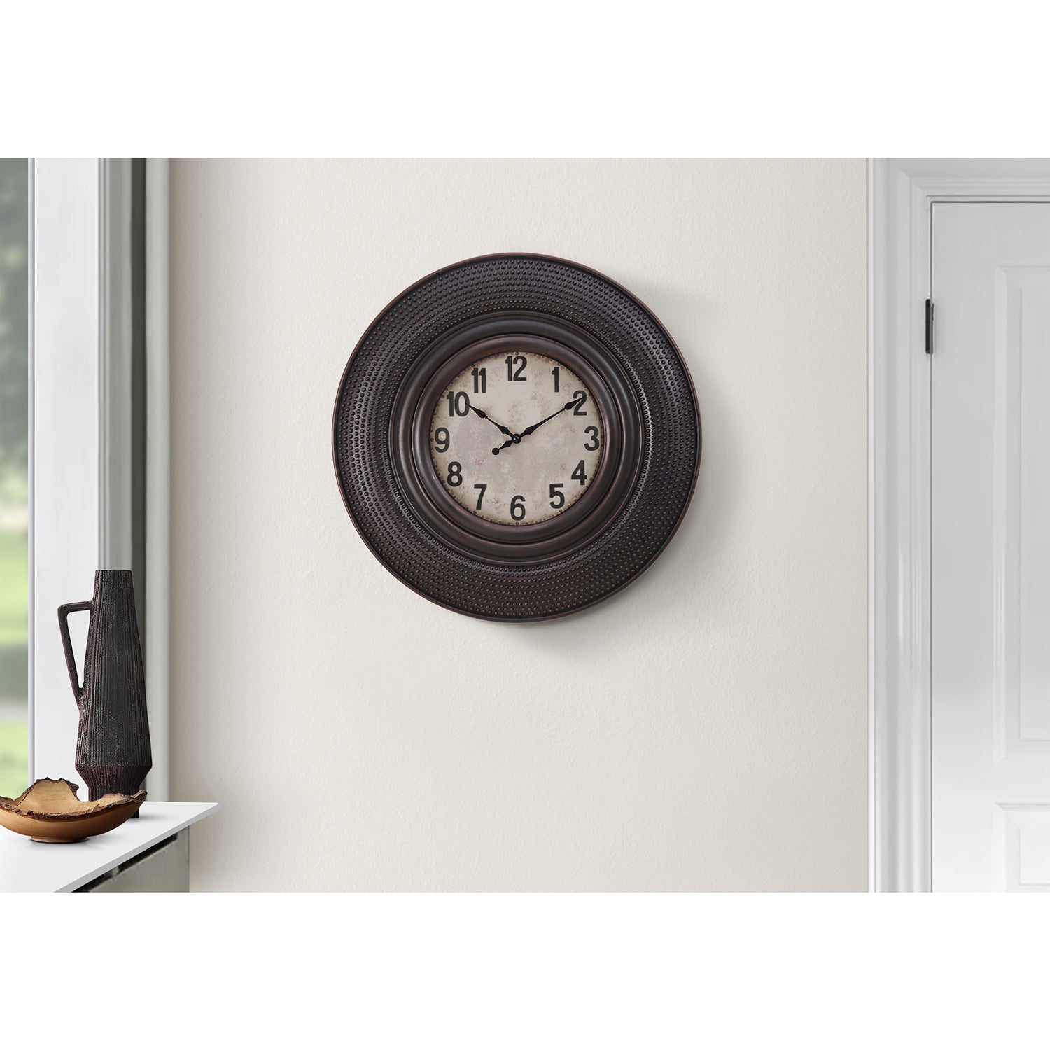 Monarch Specialties I 9045 - Clocks, 20" Round, Wall Clock, Antique Brown, Transitional