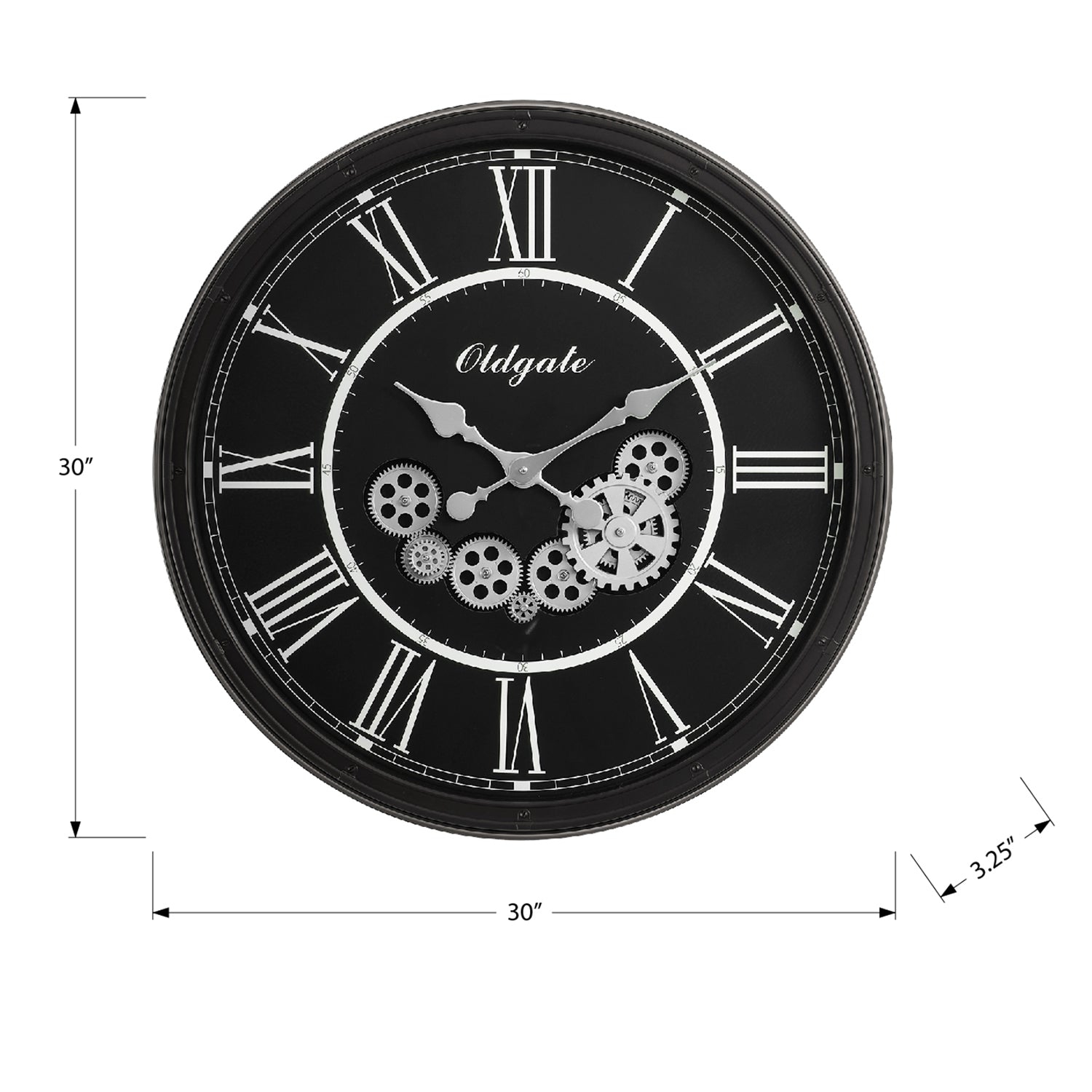 Monarch Specialties I 9032 - Clocks, 30" Round, Gear Mechanism, Large Oversized, Wall Clock, Black, Transitional