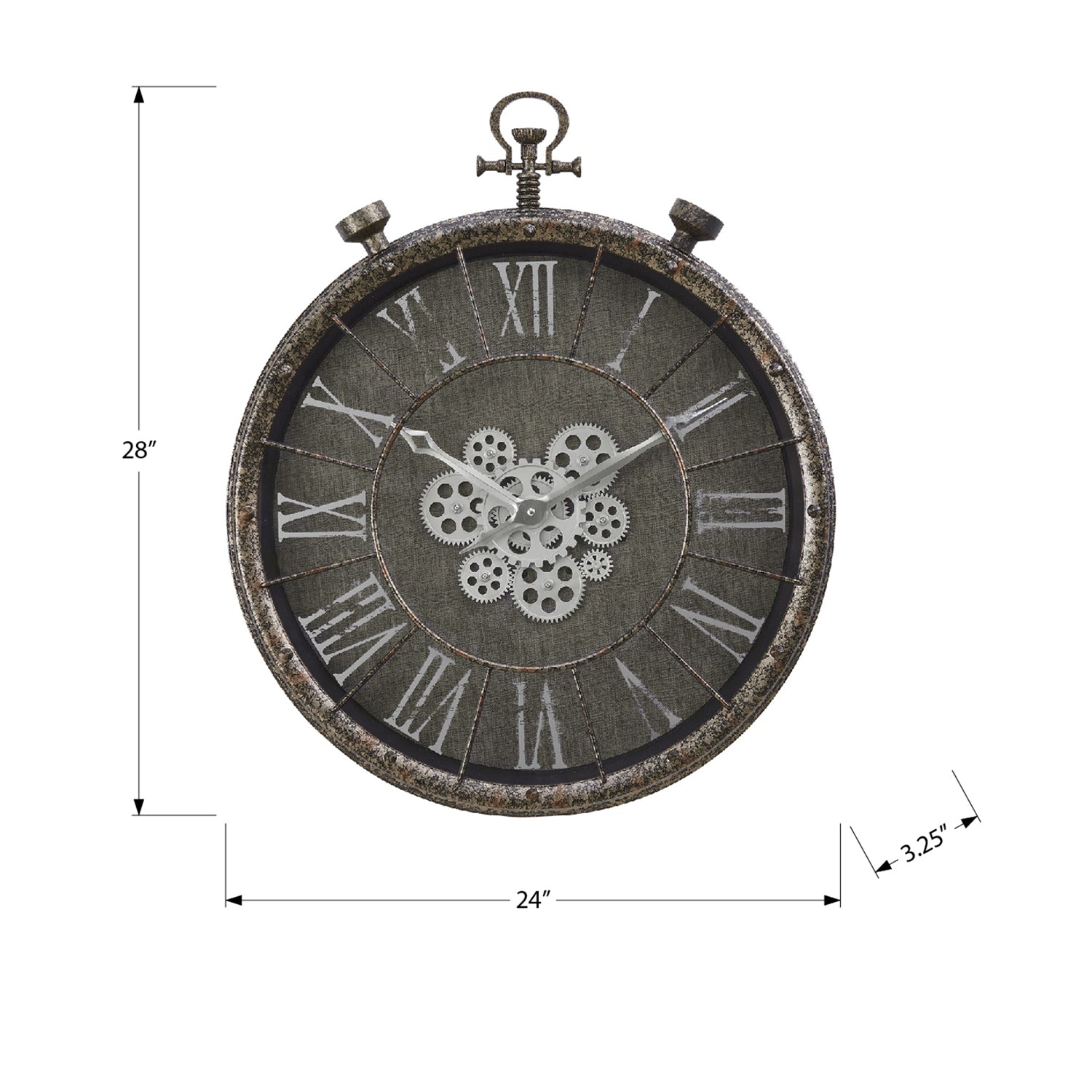 Monarch Specialties I 9075 - Clocks, 24" Round, Gear Mechanism, Wall Clock, Grey, Transitional