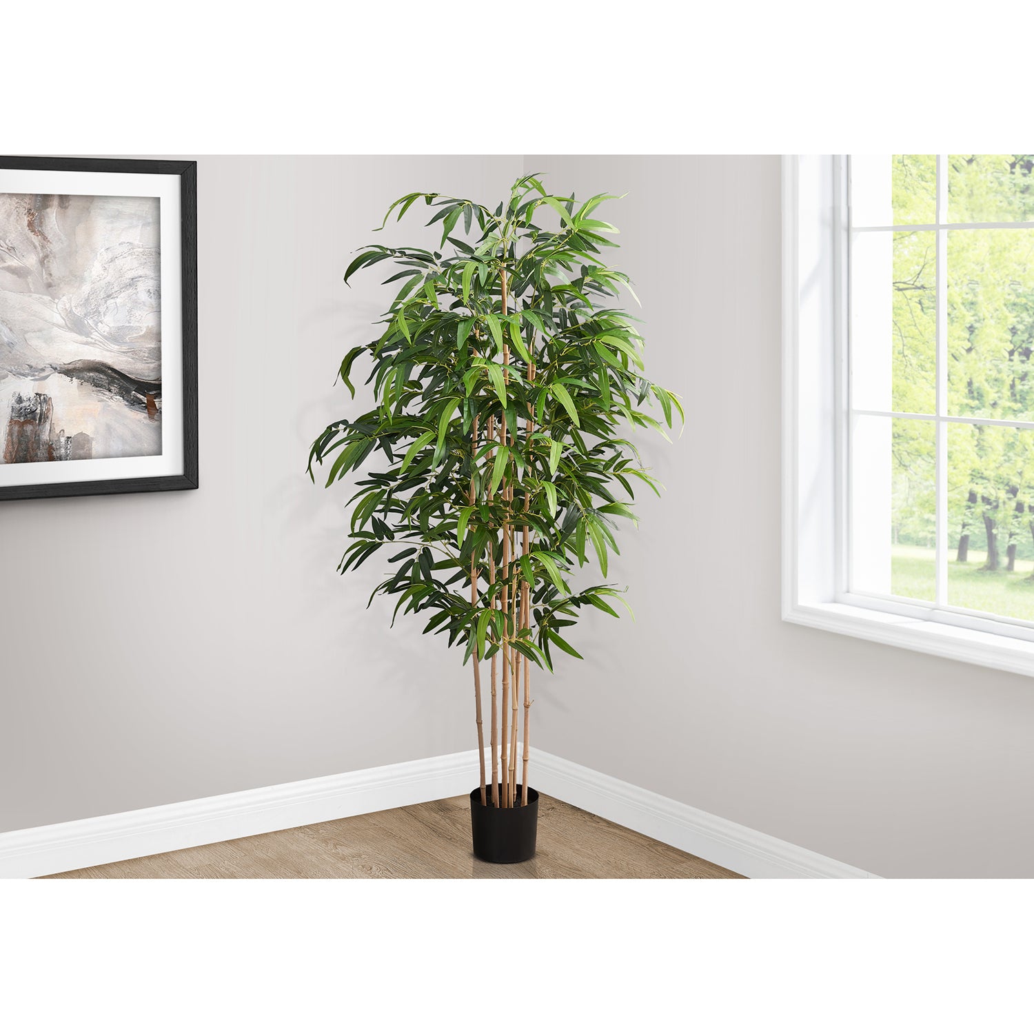 Monarch Specialties I 9592 – plante artificielle, 83&nbsp;po de hauteur, bambou, plancher, intérieur, En pot, Real Touch, feuilles vertes, pot noir