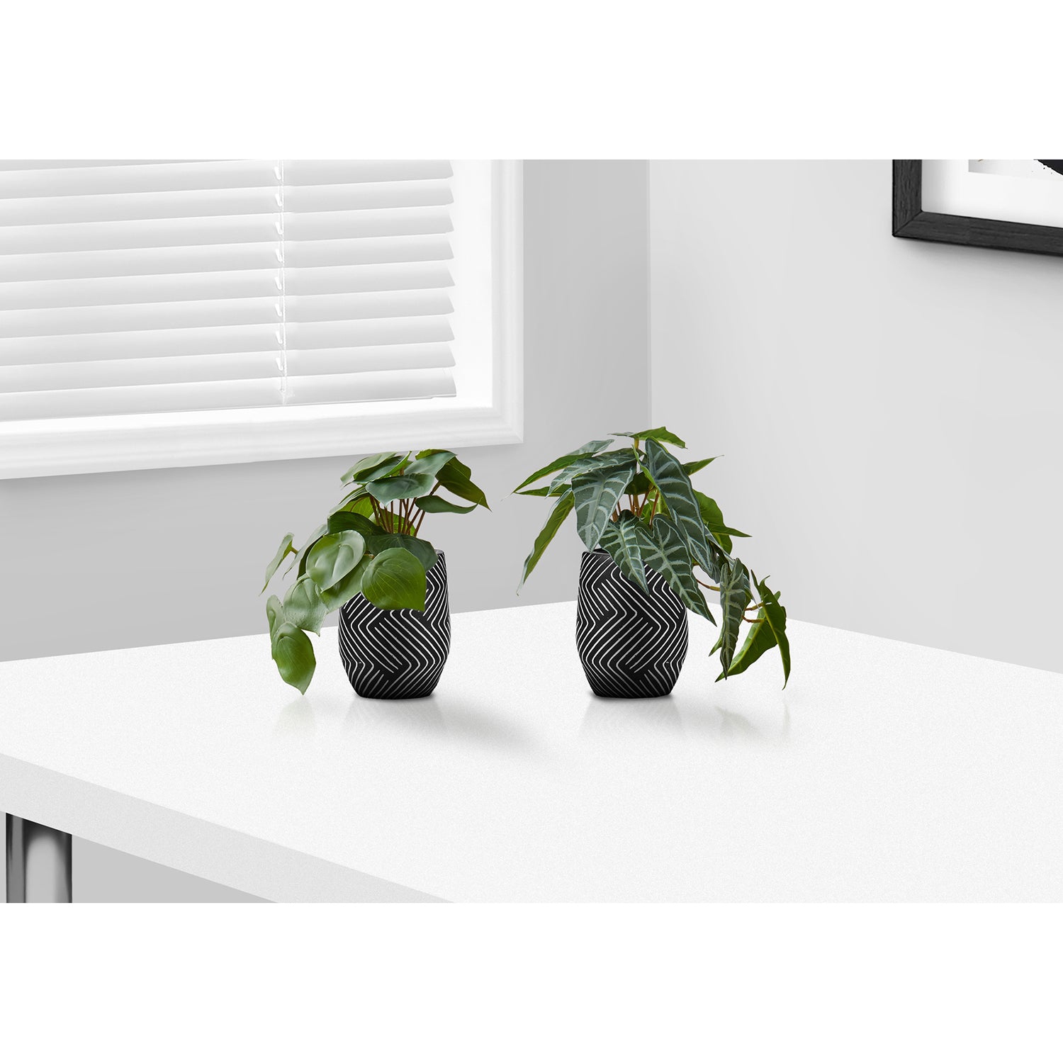 Monarch Specialties I 9559 – plante artificielle, 8&nbsp;po de hauteur, alocasie, intérieur, faux Faux, table, verdure, en pot, ensemble de 2, Pots