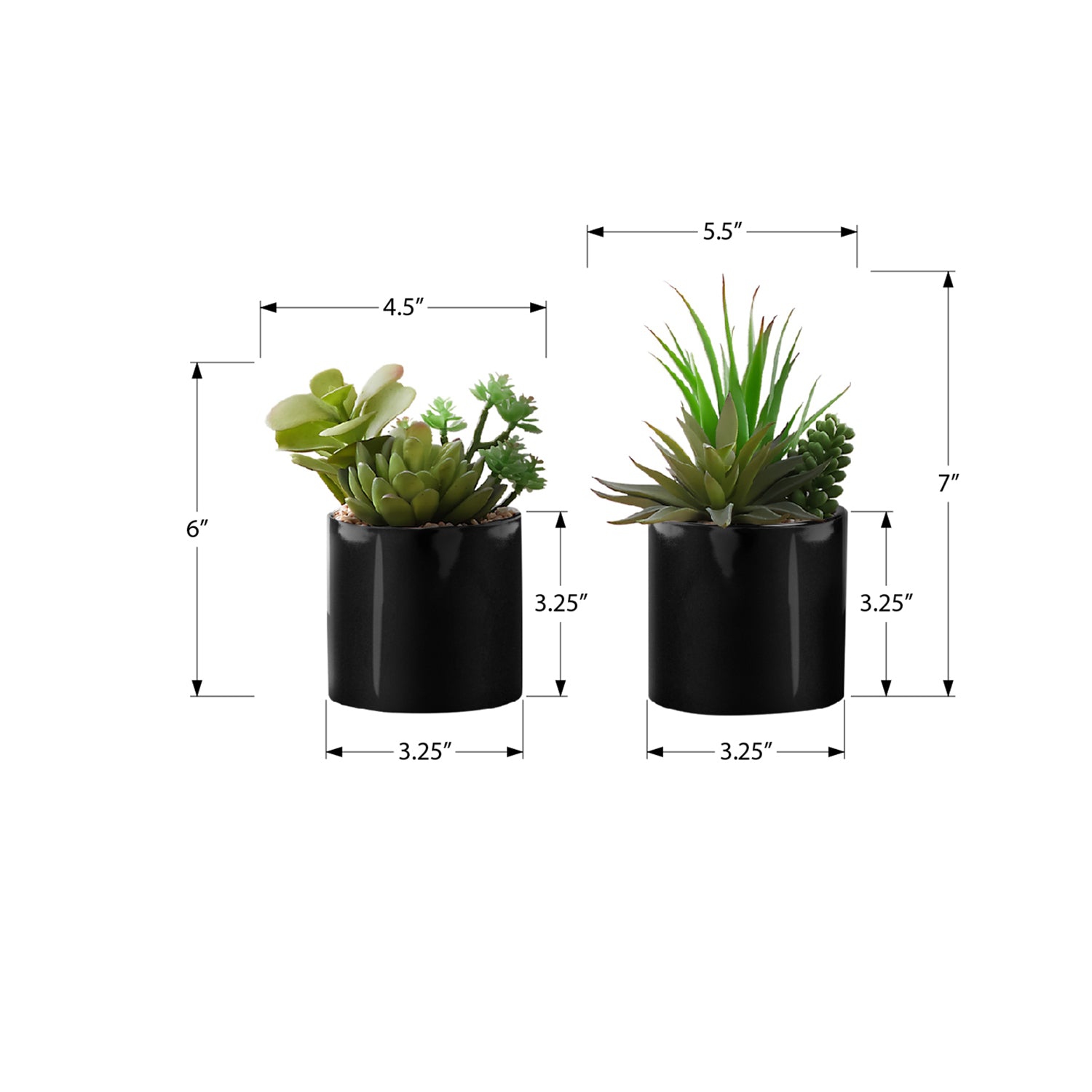 Monarch Specialties I 9554 – plante artificielle, 7&nbsp;po de hauteur, succulente, intérieur, faux Faux, table, verdure, en pot, ensemble de 2,