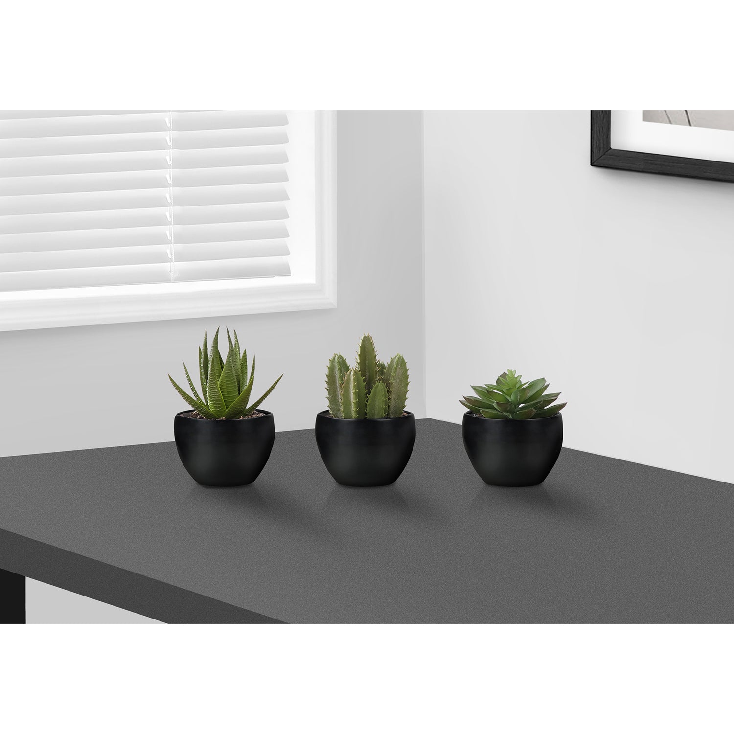 Monarch Specialties I 9556 – plante artificielle, 6&nbsp;po de hauteur, succulente, intérieur, faux Faux, table, verdure, en pot, ensemble de 3,