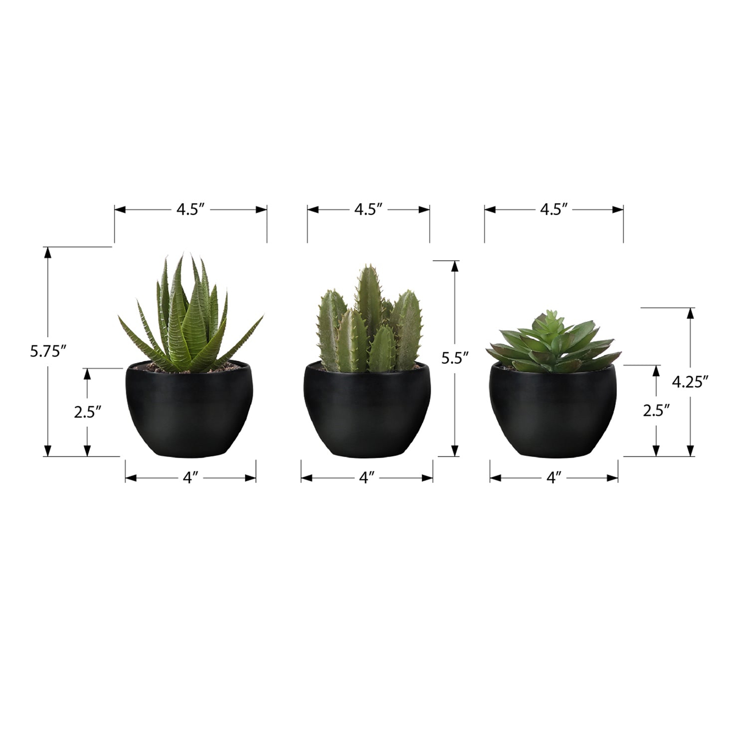 Monarch Specialties I 9556 – plante artificielle, 6&nbsp;po de hauteur, succulente, intérieur, faux Faux, table, verdure, en pot, ensemble de 3,
