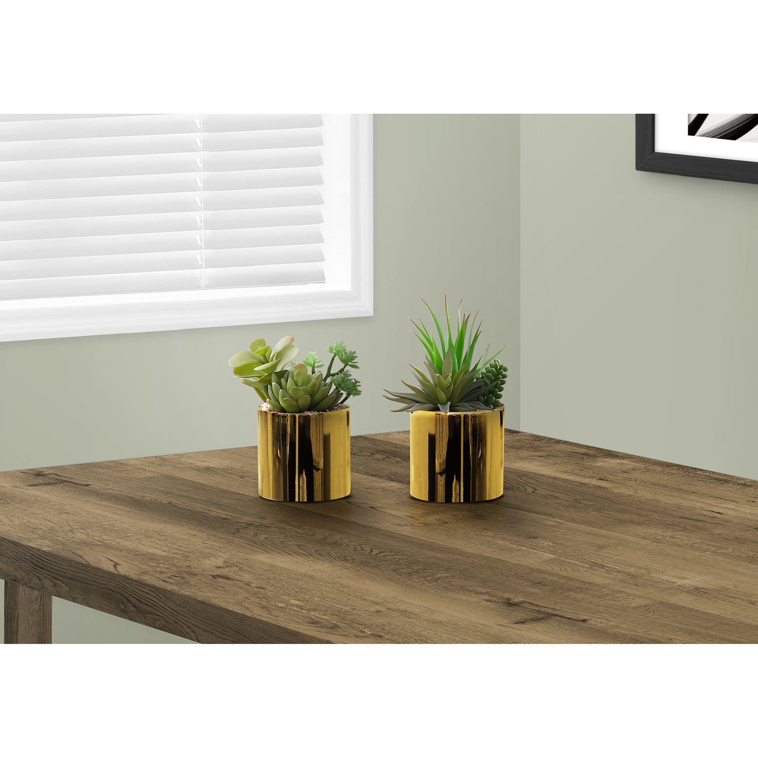 Monarch Specialties I 9553 - Artificial Plant, 7" Tall, Succulent, Indoor, Faux, Fake, Table, Greenery, Potted, Set Of 2, Decorative, Green Plants,