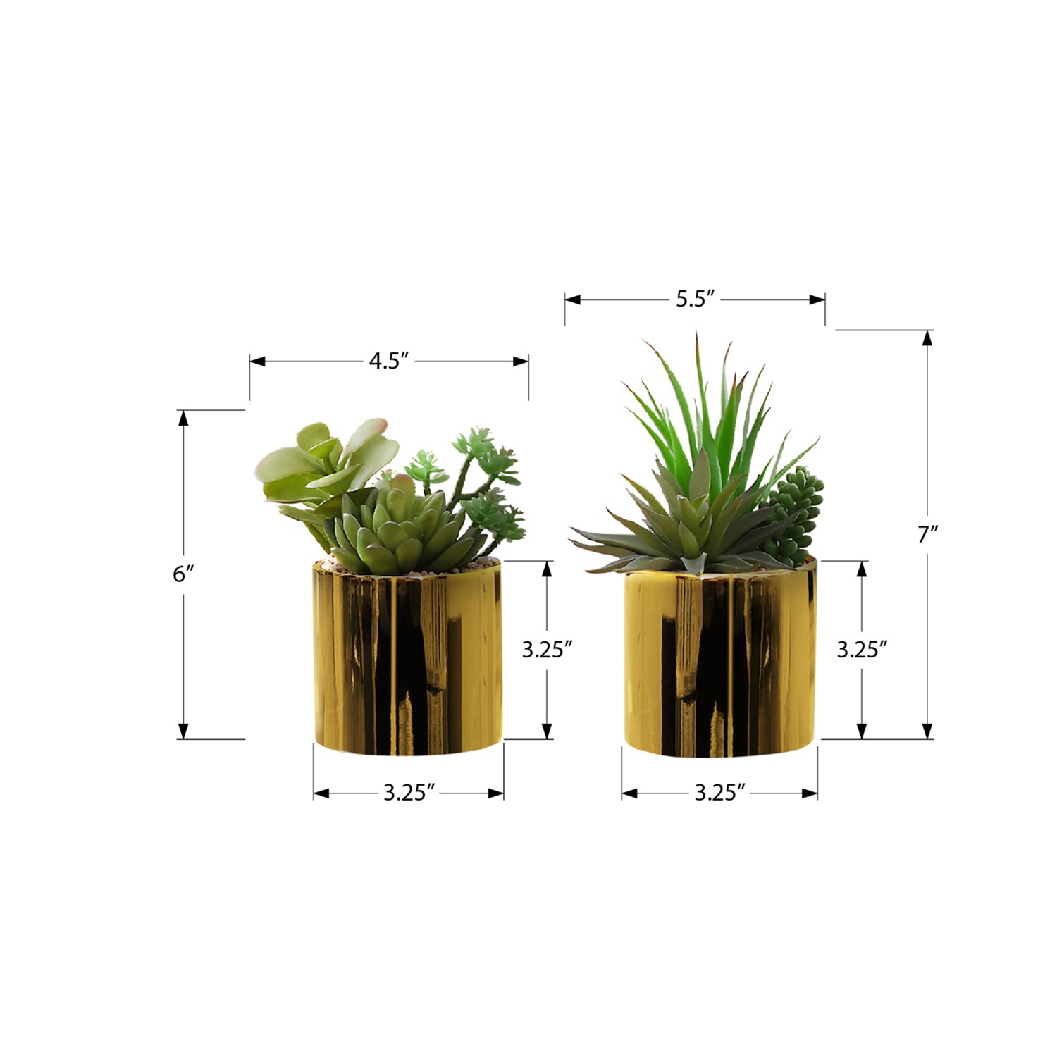 Monarch Specialties I 9553 - Artificial Plant, 7" Tall, Succulent, Indoor, Faux, Fake, Table, Greenery, Potted, Set Of 2, Decorative, Green Plants,