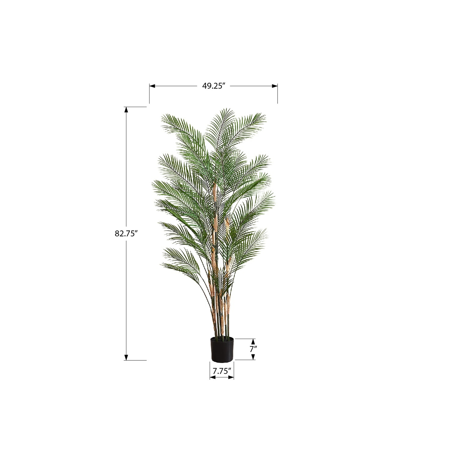 Monarch Specialties I 9590 - Artificial Plant, 83" Tall, Palm Tree, Decorative, Floor, Indoor, Potted, Real Touch, Green Leaves, Black Pot