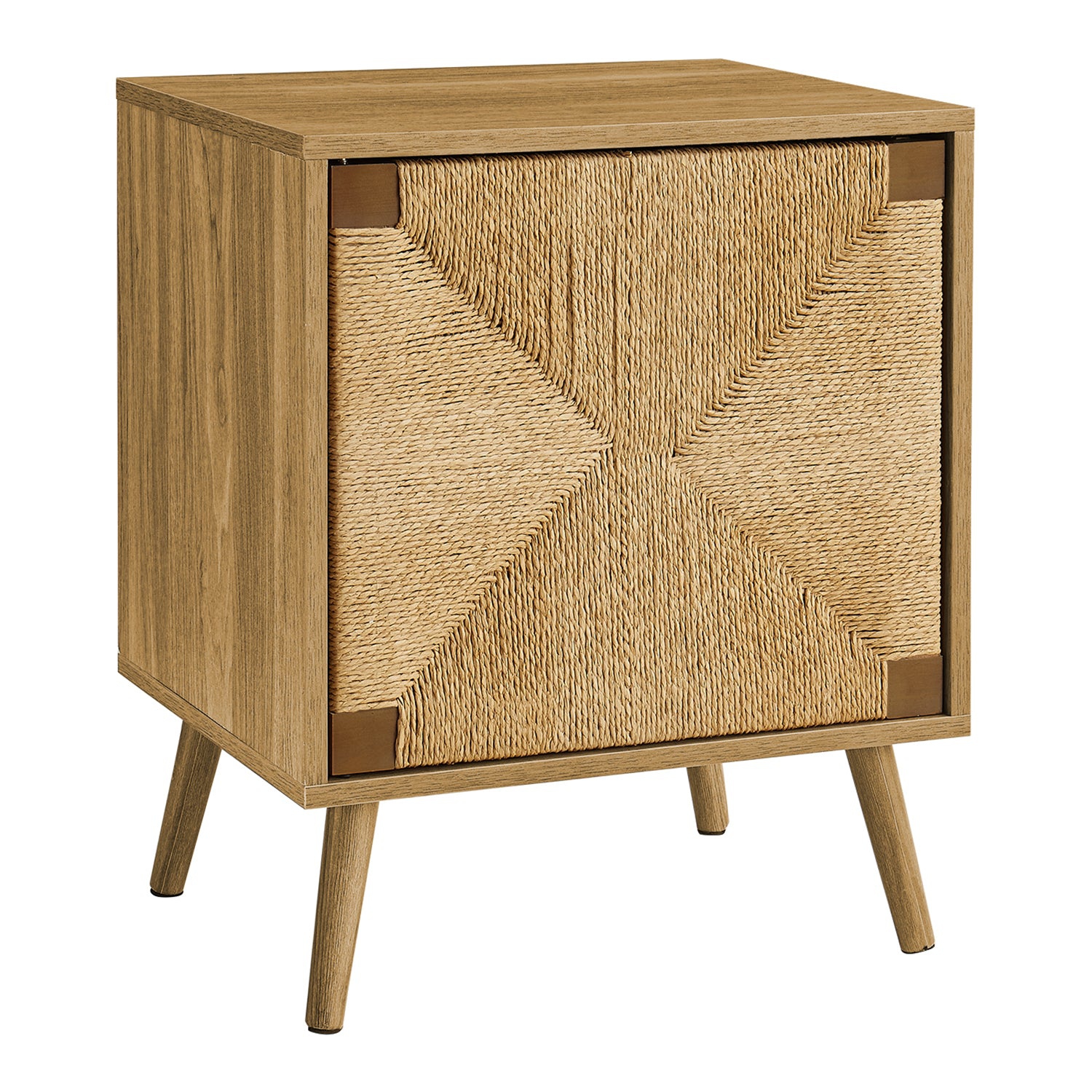 Monarch Specialties I 2794 - Accent Table, End, Storage, Small, Side, Living Room, Lamp, Light Walnut Laminate, Seagrass, Modern