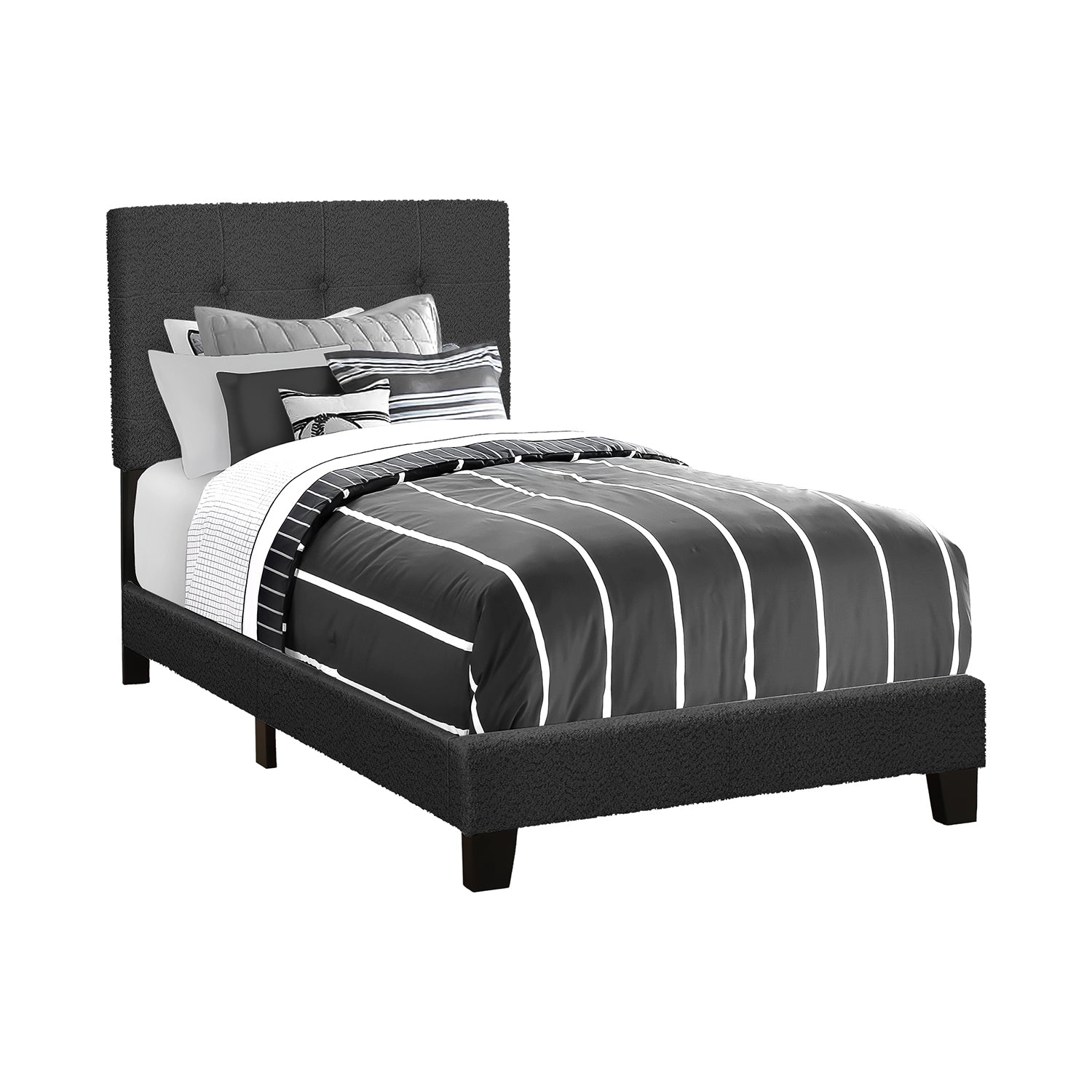 Monarch Specialties I 5805T - Bed, Twin Size, Upholstered, Bedroom, Frame Only, Youth, Teen, Juvenile, Dark Grey Boucle, Transitional