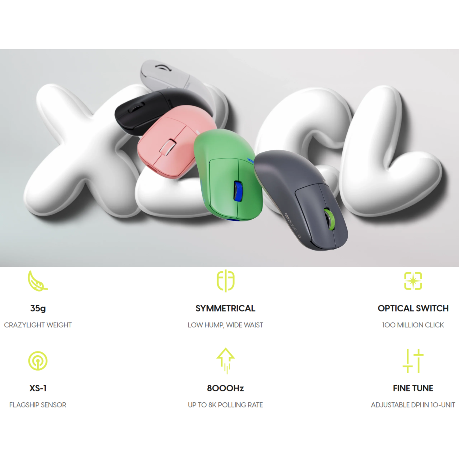 Pulsar X2 Mini CRAZYLIGHT Wireless Gaming Mouse 35g Ultra-Lightweight, 8K Polling Rate, Symmetrical Design for FPS & Esports, Includes 8K Dongle, Jet