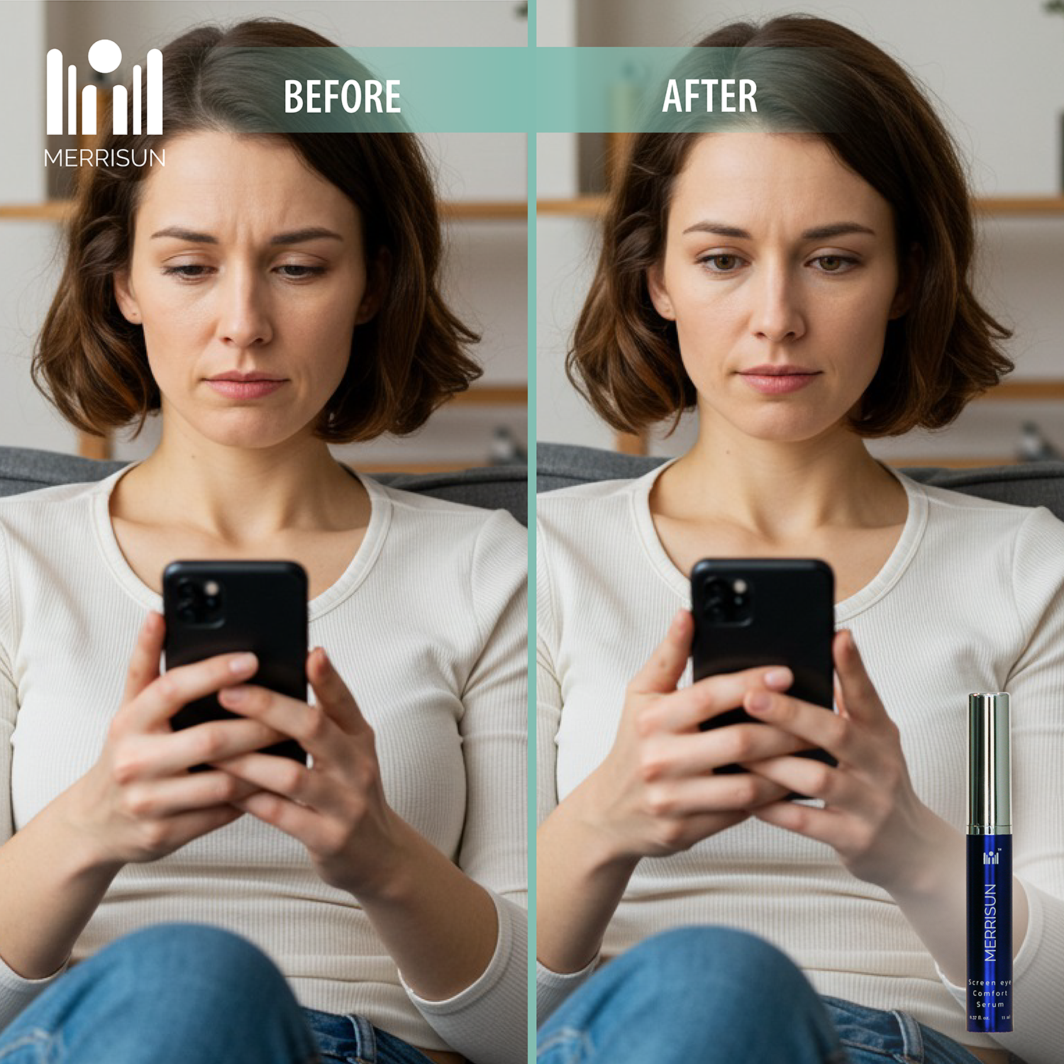 MERRISUN Screen Fatigue Eye Serum – Hydrating & Revitalizing Care for Tired, Screen-Weary Eyes – Reduces Puffiness & Dark Circles with Antioxidant