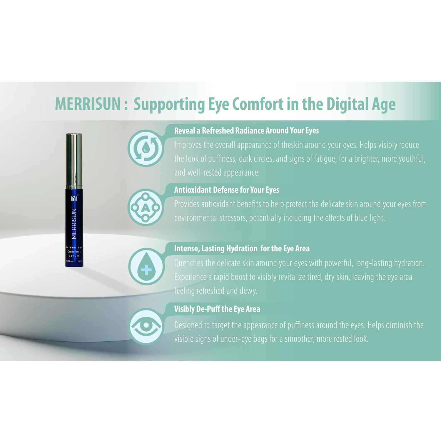 MERRISUN Screen Fatigue Eye Serum – Hydrating & Revitalizing Care for Tired, Screen-Weary Eyes – Reduces Puffiness & Dark Circles with Antioxidant