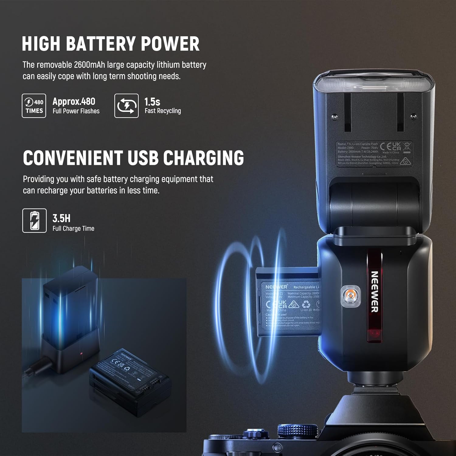 NEEWER Z880-S 2.4G 76Ws TTL Camera Flash Speedlite Compatible with Sony, Adjustable Modeling Lamp, TTL/M Quick Switch TCM Key, 1/8000s HSS