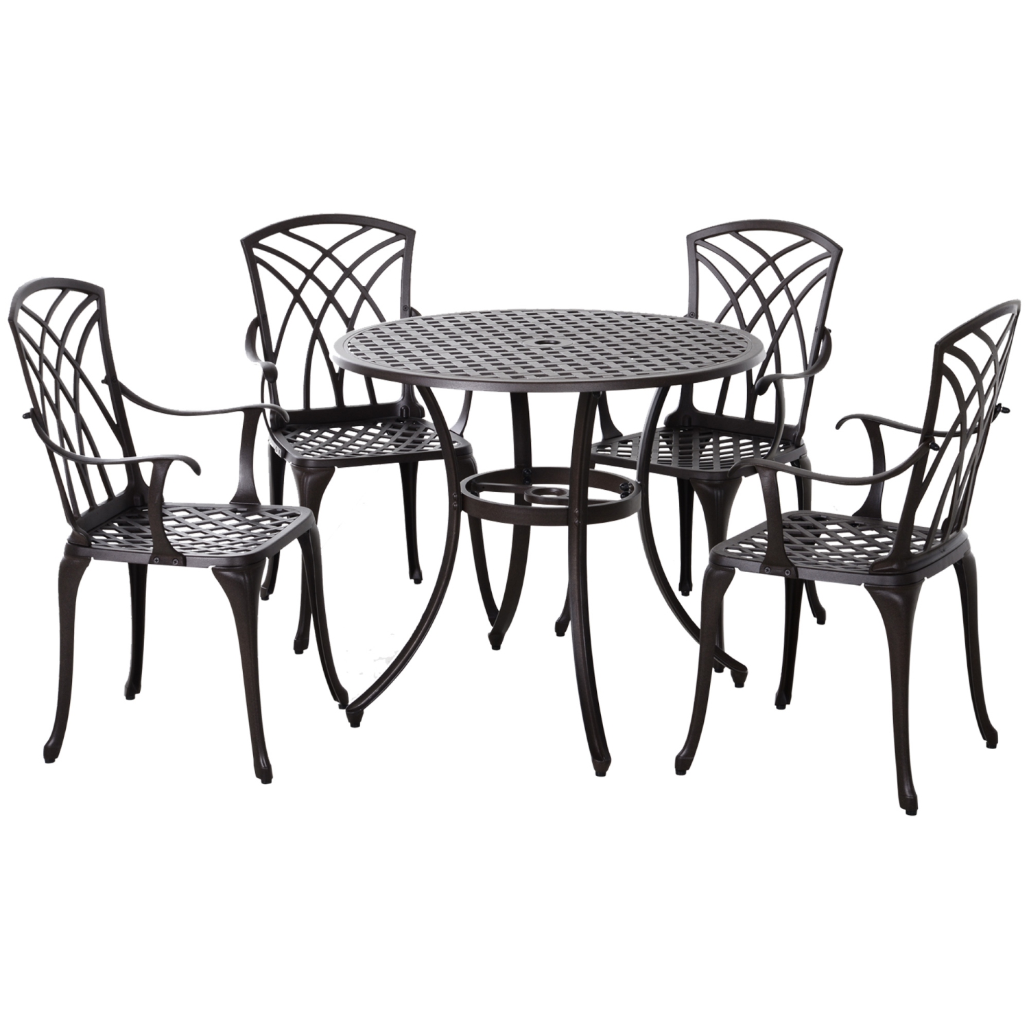 Outsunny 5 Pieces Outdoor Dining Set, Cast Aluminium Patio Table and Chairs with Parasol Hole for Garden Backyard Poolside, Patio Dining Set for 4,