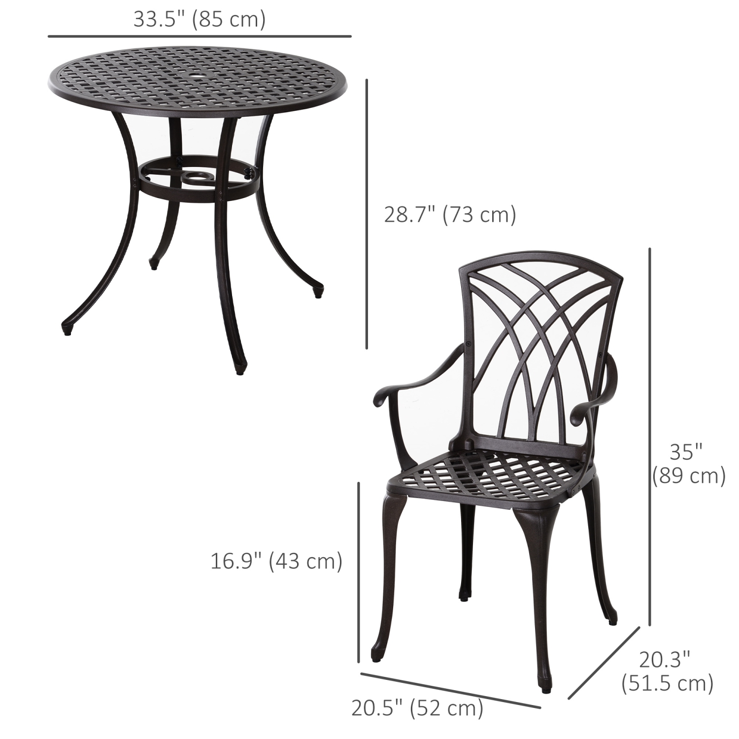 Outsunny 5 Pieces Outdoor Dining Set, Cast Aluminium Patio Table and Chairs with Parasol Hole for Garden Backyard Poolside, Patio Dining Set for 4,