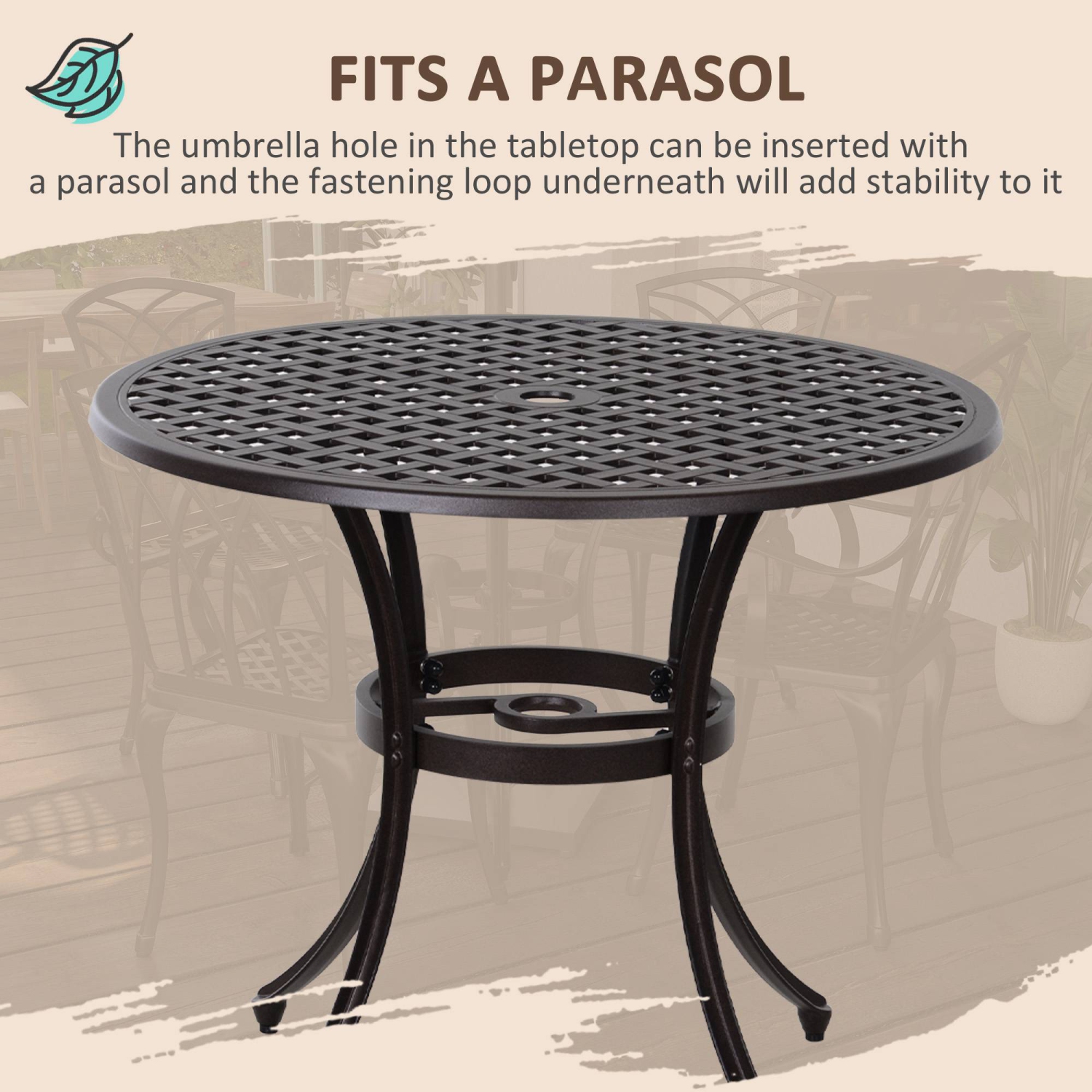 Outsunny 5 Pieces Outdoor Dining Set, Cast Aluminium Patio Table and Chairs with Parasol Hole for Garden Backyard Poolside, Patio Dining Set for 4,