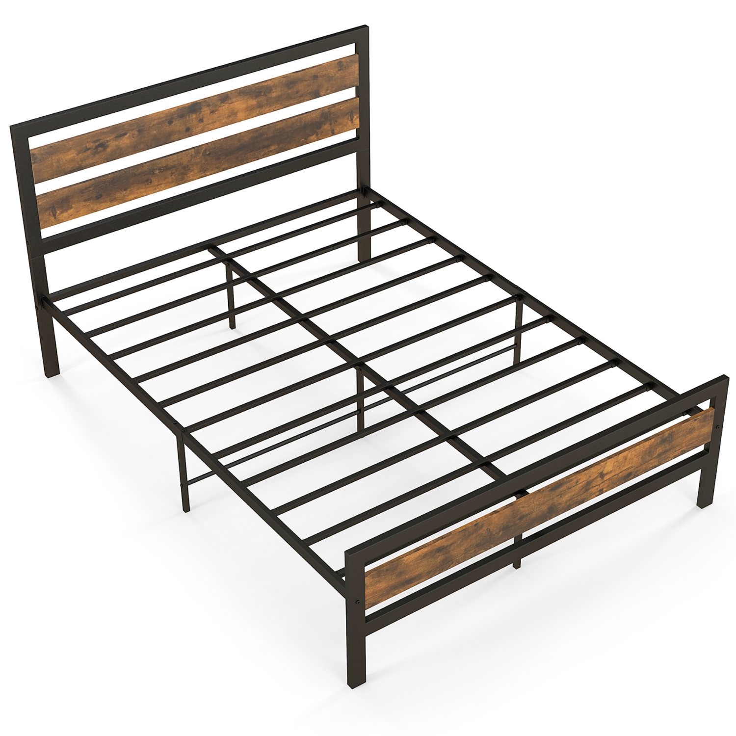 Cadre de lit double en métal Giantex de Costway, lit plateforme industriel avec tête et pied de lit en bois, base de matelas en métal robuste, aucun