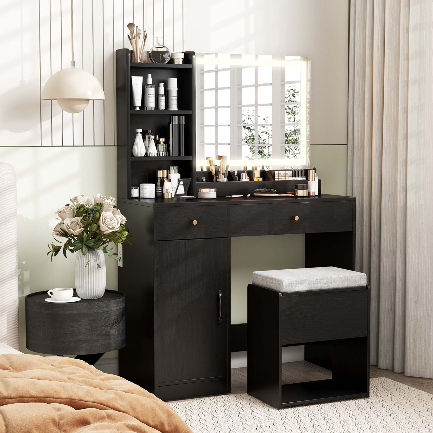 Costway Vanity Set Dressing Table and Chair Set with 3 Lighting Modes & Mirror and Lights