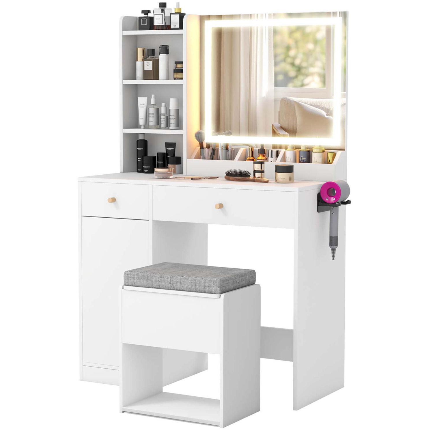 Costway Vanity Set Dressing Table and Chair Set with 3 Lighting Modes & Mirror and Lights