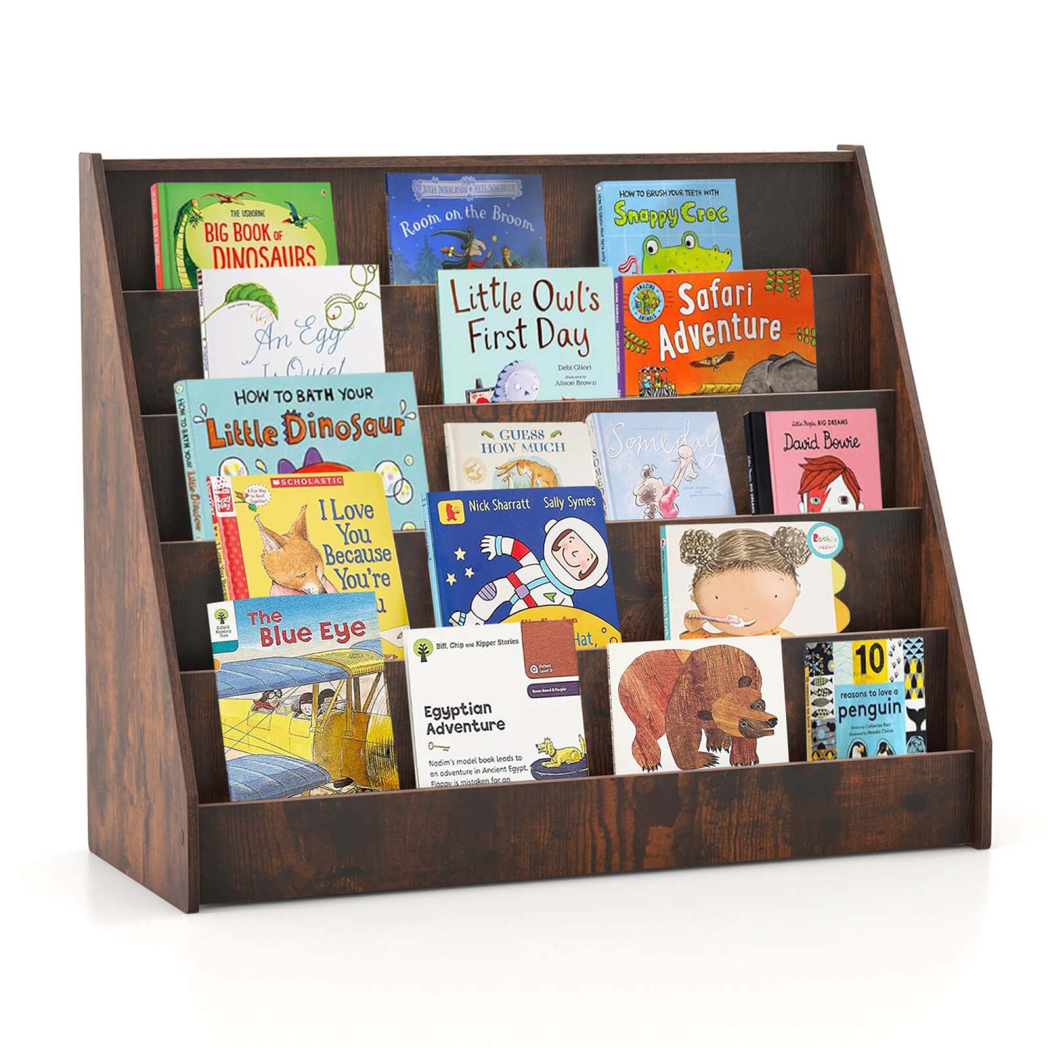 Costway 5 Tier Kids Bookshelf with Anti-Tipping Device Kids-friendly Height for Bedroom
