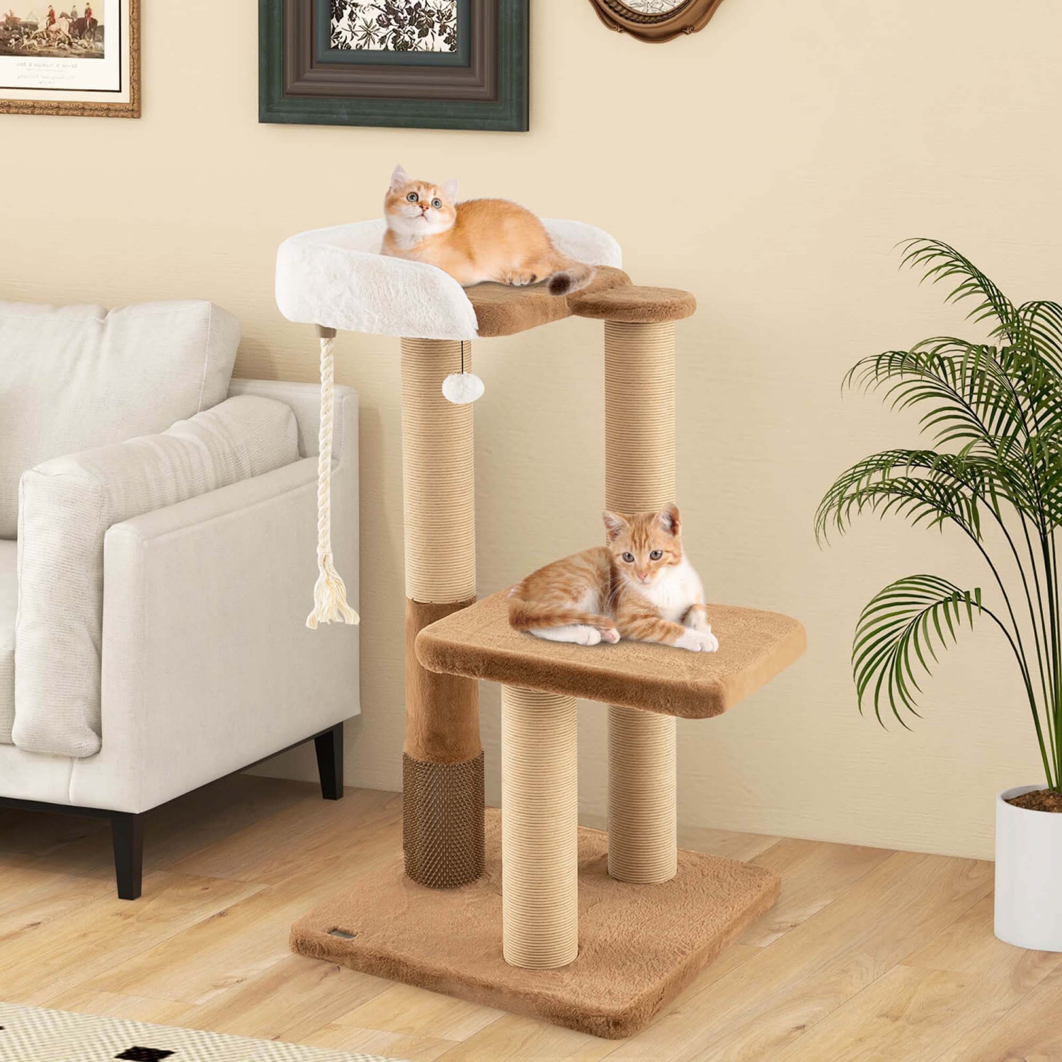 Arbre de chat intérieur de 44&nbsp;po de Costway avec poteaux en perche rembourrés en peluche pour gratter la plateforme