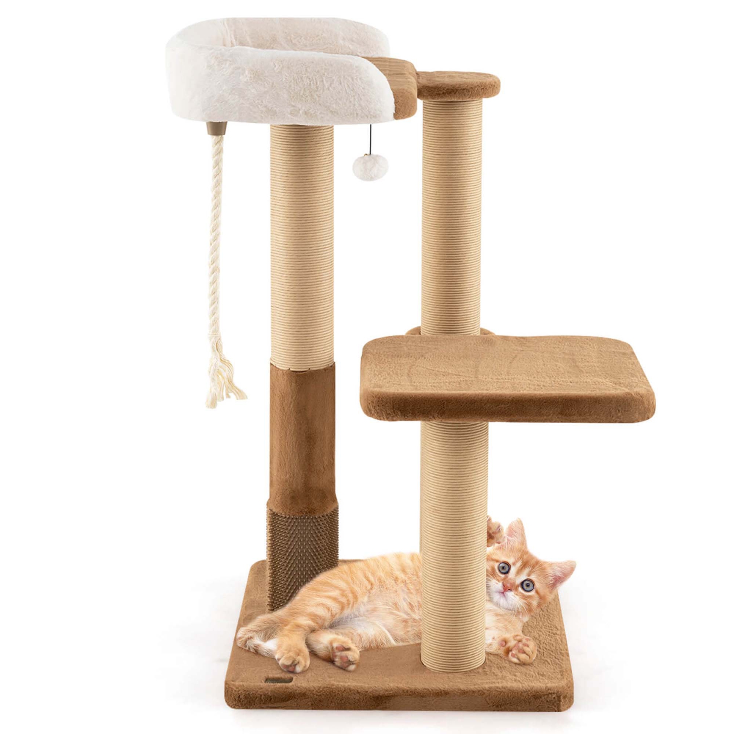 Arbre de chat intérieur de 44&nbsp;po de Costway avec poteaux en perche rembourrés en peluche pour gratter la plateforme