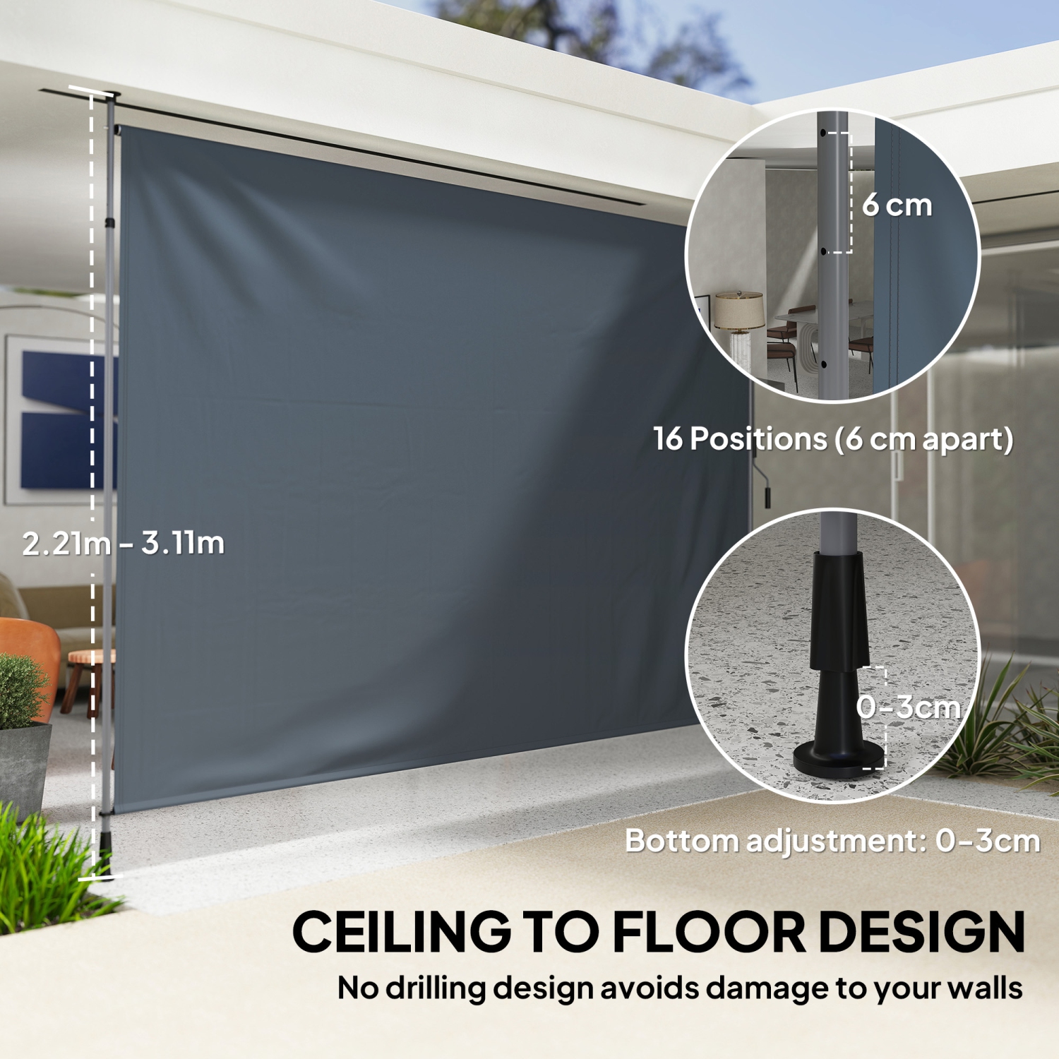 Outsunny 11.5' x 10' Retractable Patio Awning, Manual Outdoor Privacy Screen with UPF30+ & Water-Resistant Fabric for Patio, Balcony, Terrace, Pool,