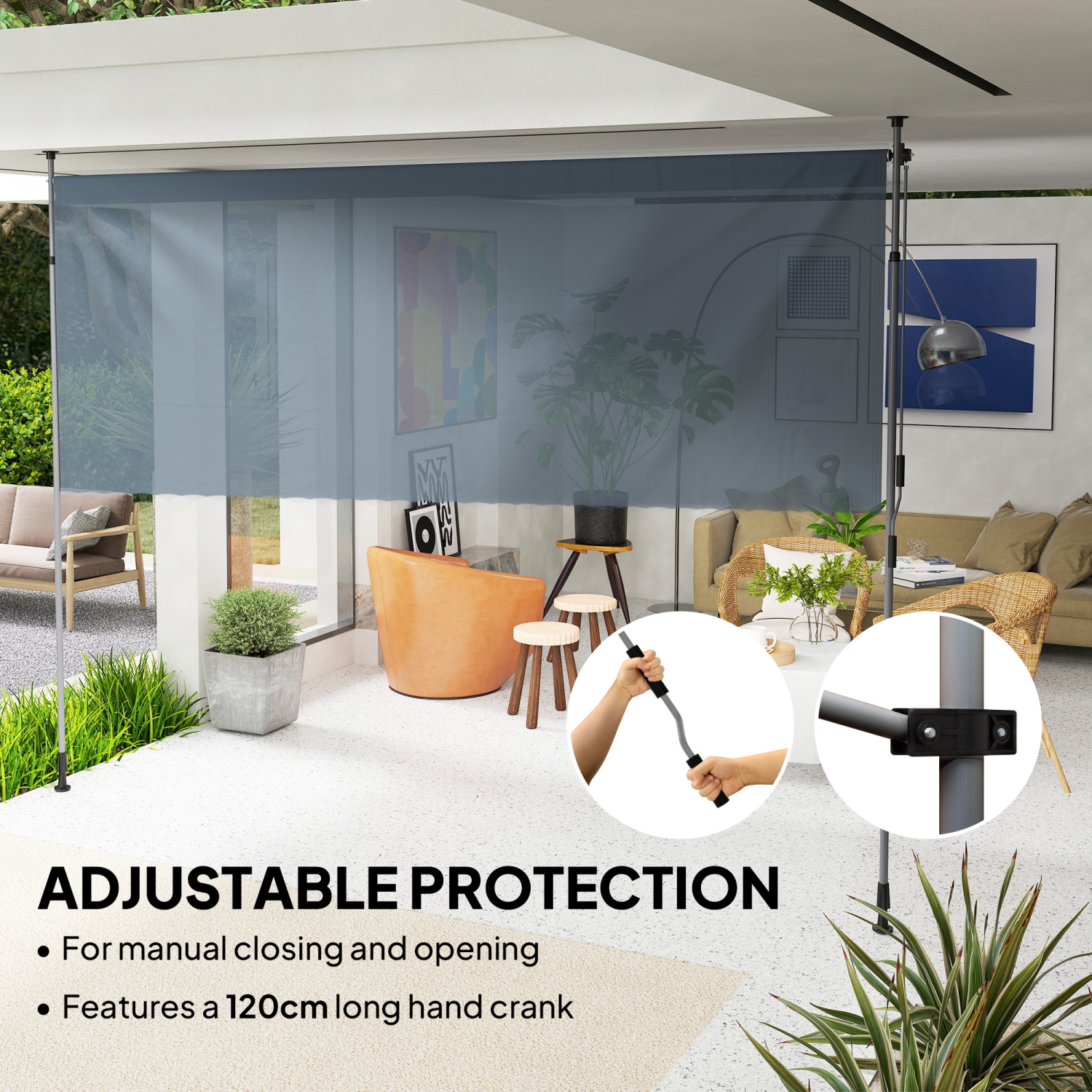 Outsunny 11.5' x 10' Retractable Patio Awning, Manual Outdoor Privacy Screen with UPF30+ & Water-Resistant Fabric for Patio, Balcony, Terrace, Pool,