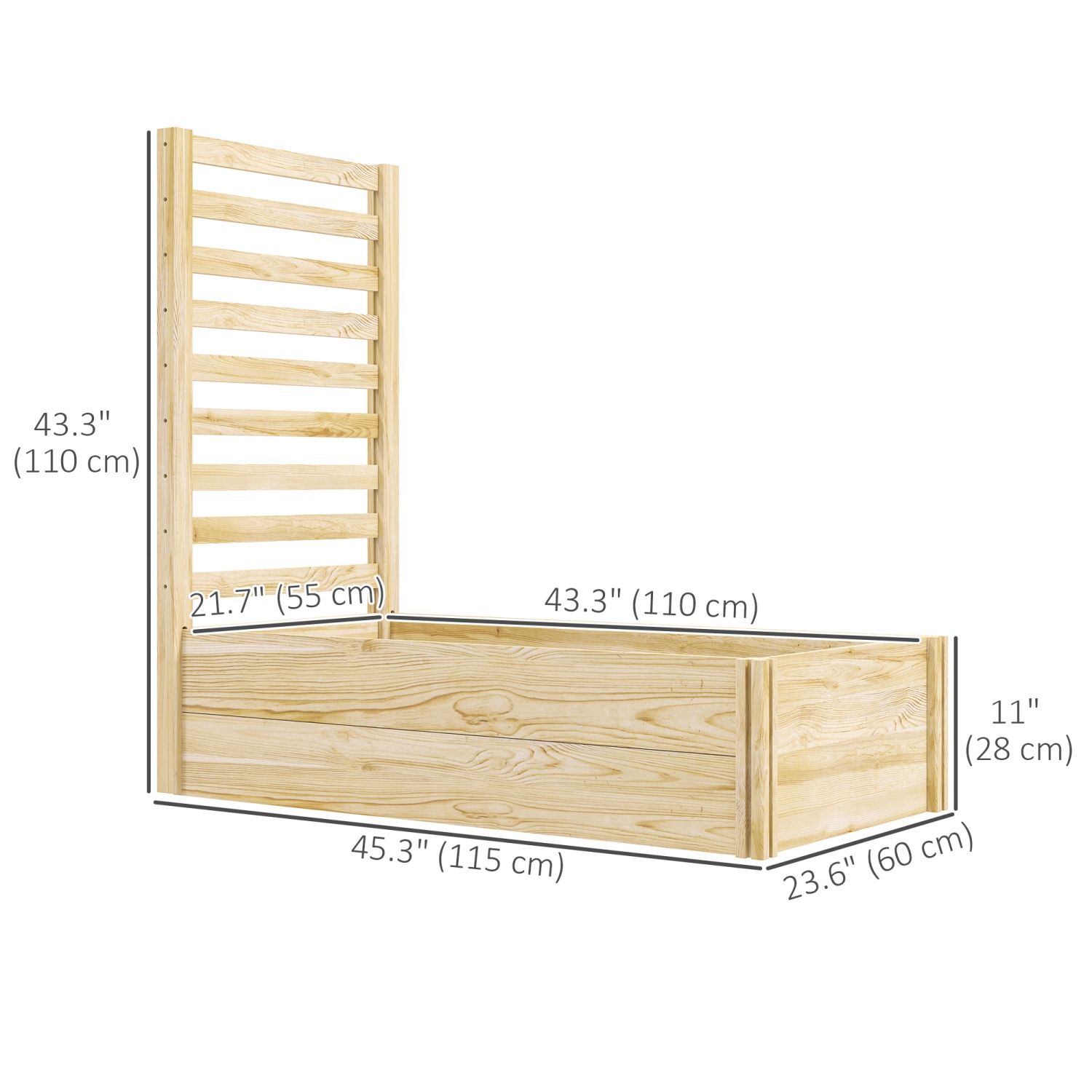 Outsunny – Bac de jardin surélevé avec treillis, jardinière en bois de 45 x 24&nbsp;po, base ouverte, pour plantes d'extérieur, légumes, fleurs,