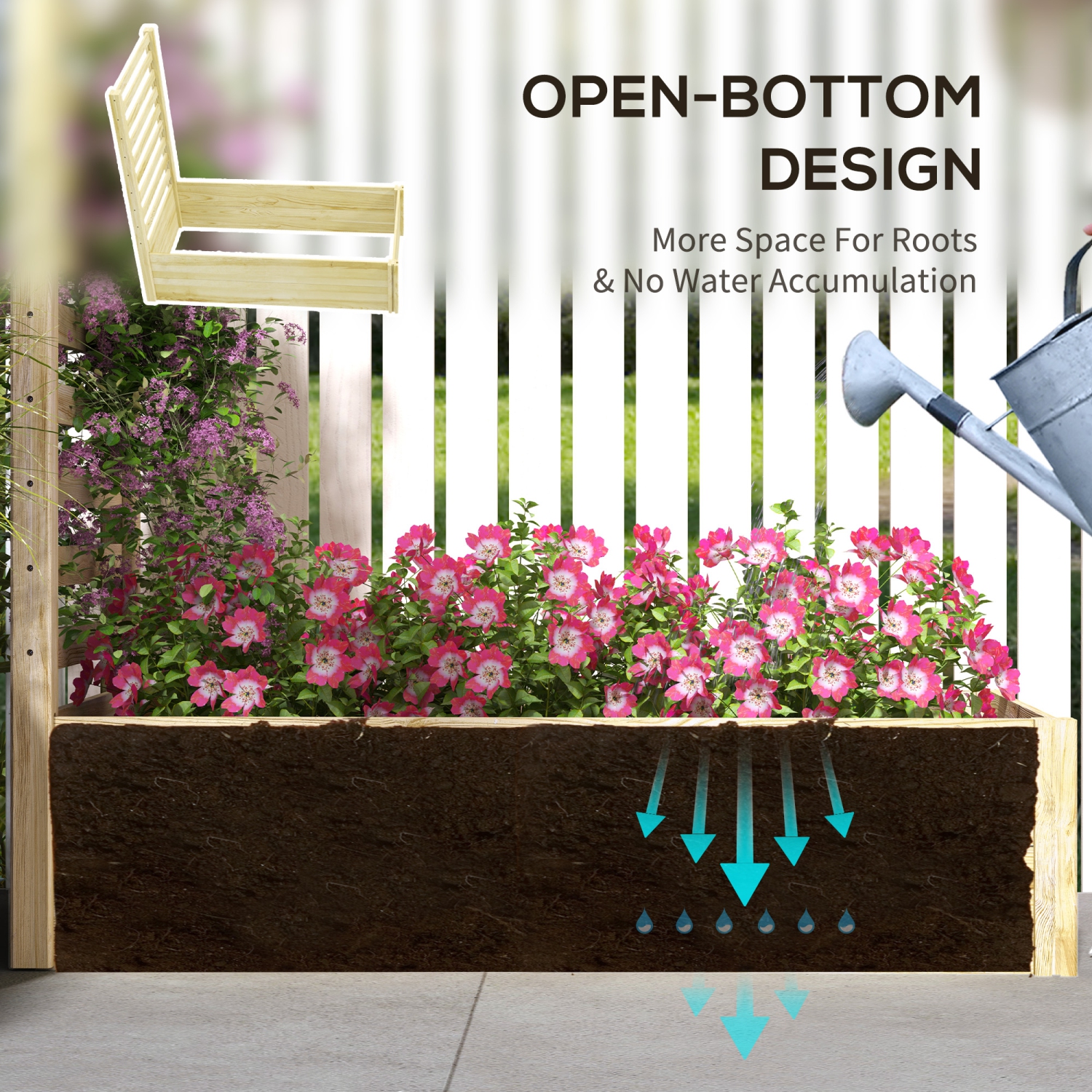 Outsunny – Bac de jardin surélevé avec treillis, jardinière en bois de 45 x 24&nbsp;po, base ouverte, pour plantes d'extérieur, légumes, fleurs,