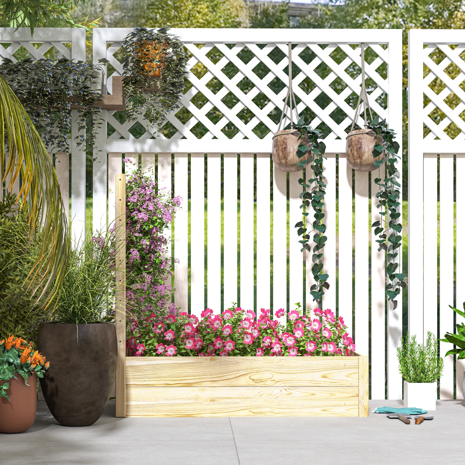 Outsunny – Bac de jardin surélevé avec treillis, jardinière en bois de 45 x 24&nbsp;po, base ouverte, pour plantes d'extérieur, légumes, fleurs,