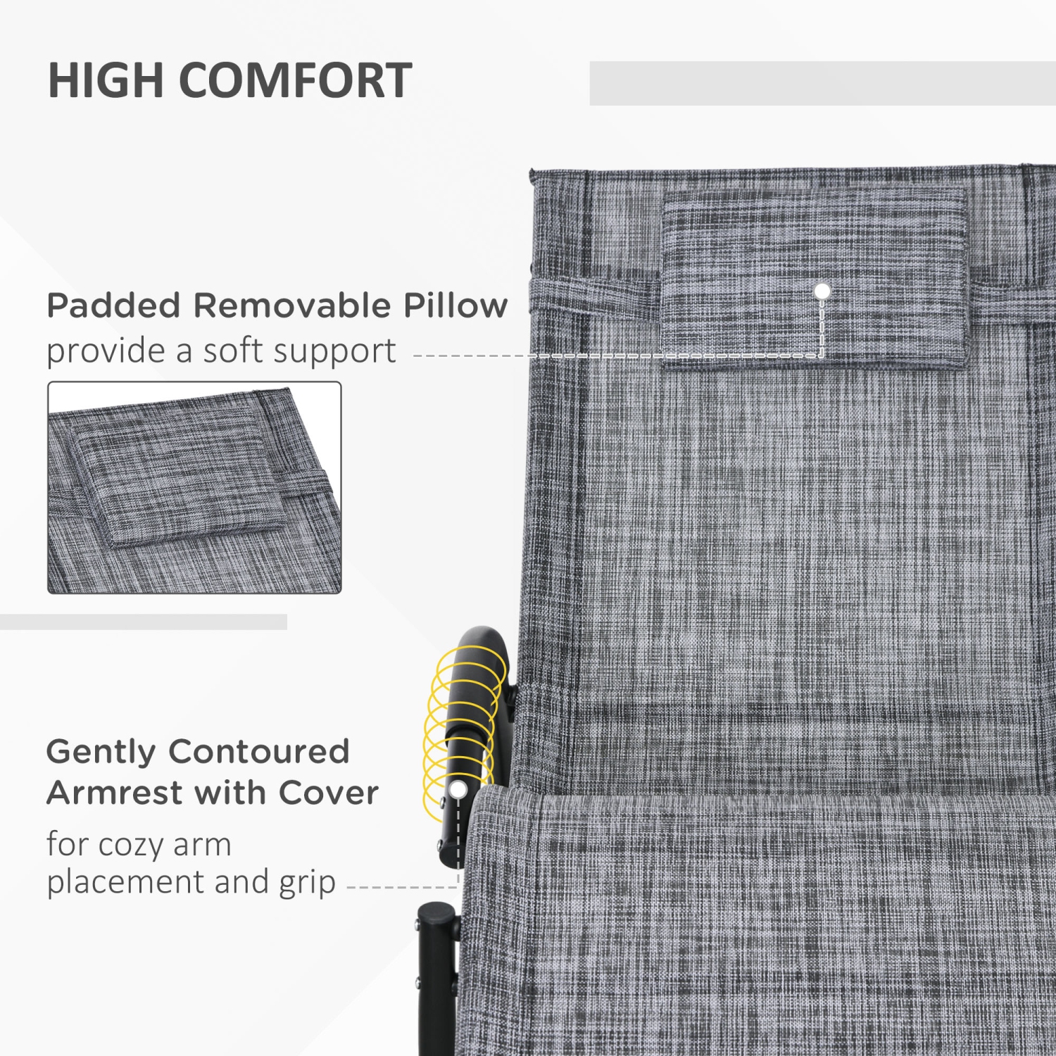 Chaise longue berçante extérieure de patio Outsunny Zero Gravity avec siège en filet rembourré gris