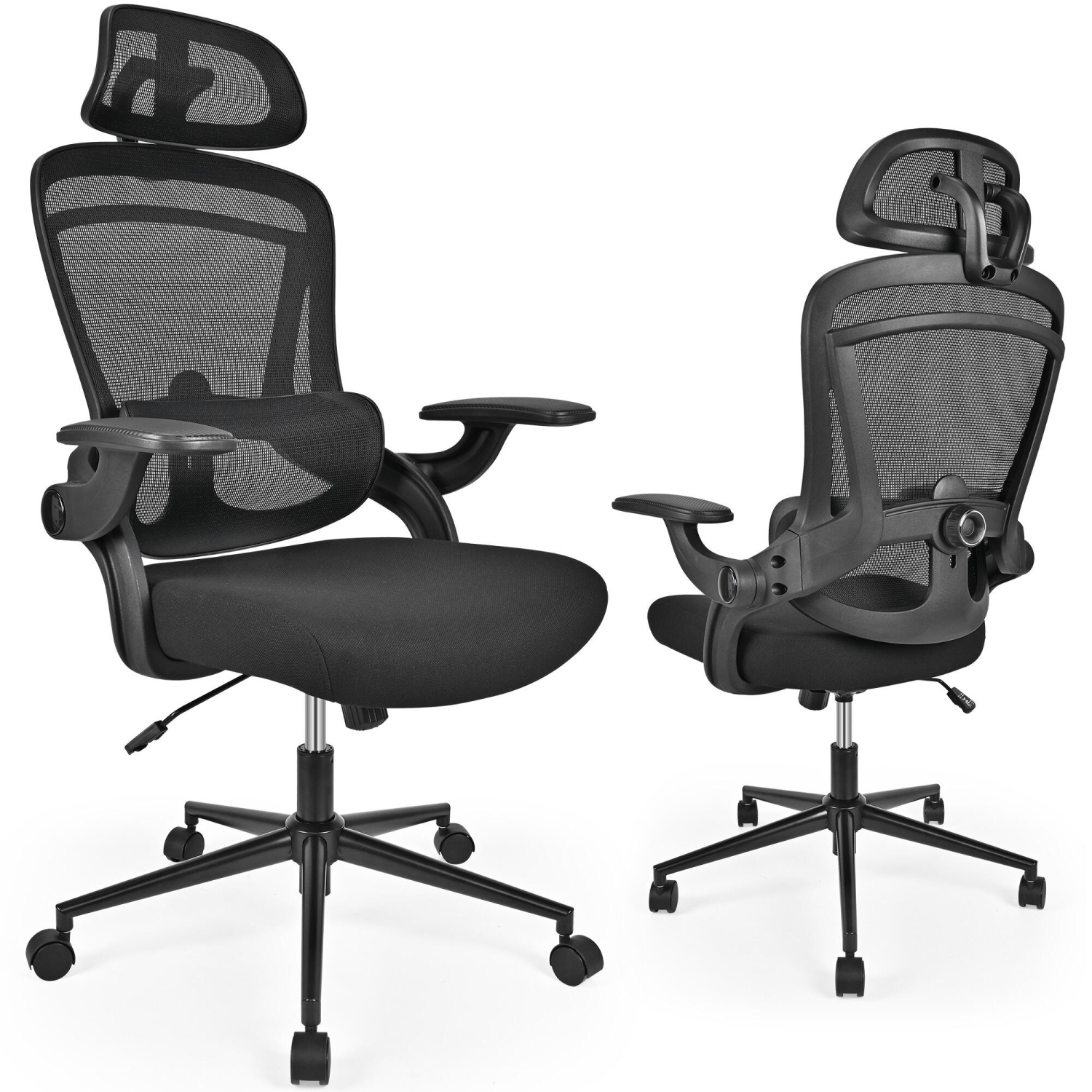 Ergonomic Mesh Office Chair, High Back Computer Desk Chair with Flip-Up Armrests, Adjustable Headrest and Lumbar Support