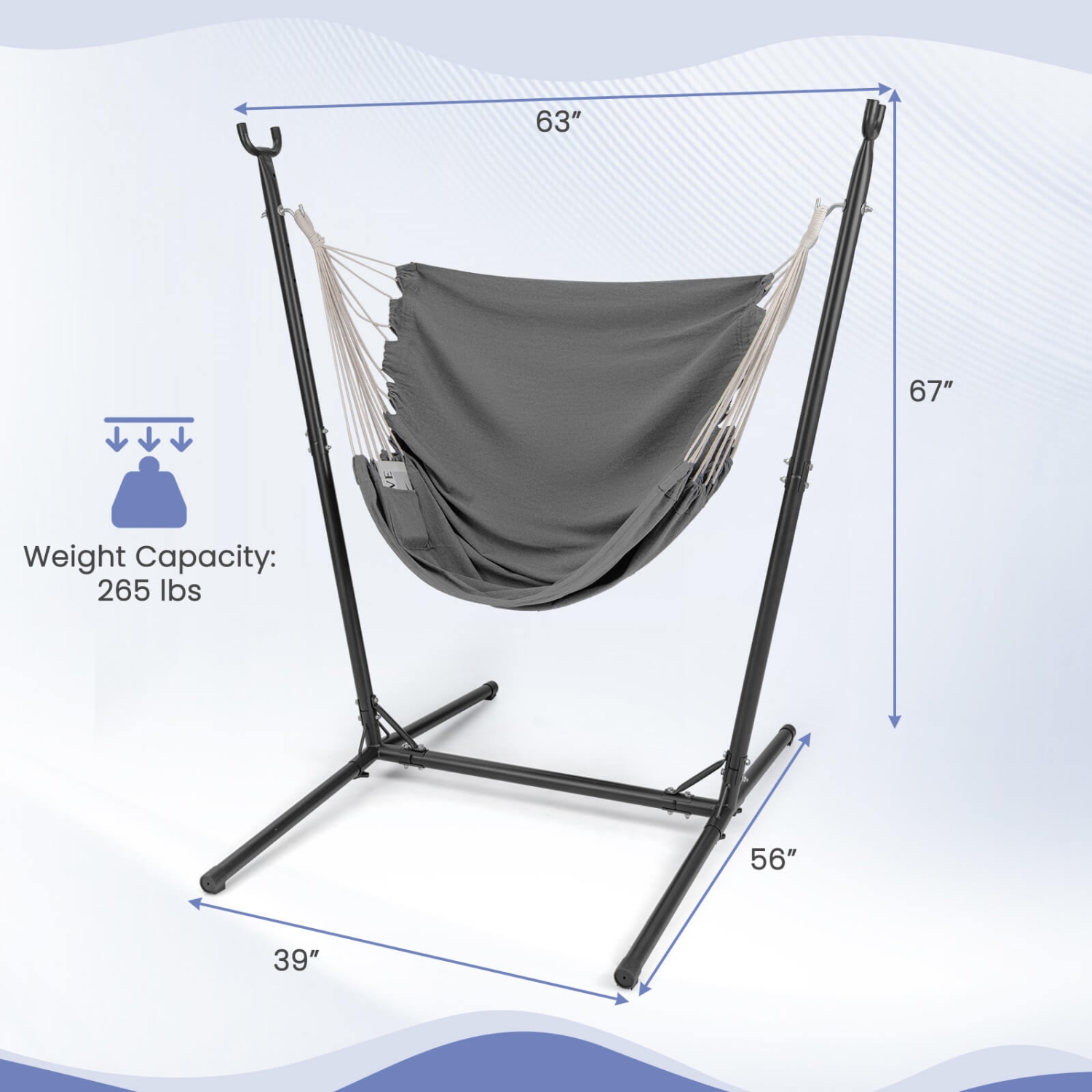 Costway Adjustable Hammock Chair with Stand 6 Adjustable Positions Storage Pocket Sturdy