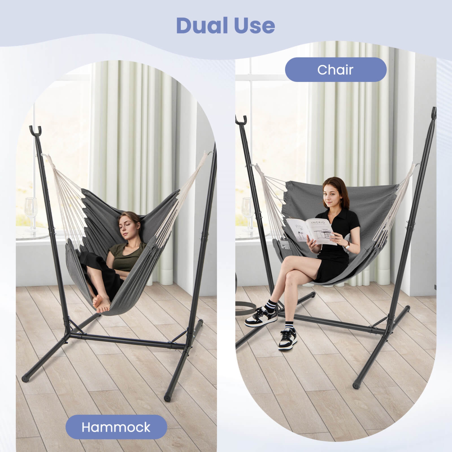 Costway Adjustable Hammock Chair with Stand 6 Adjustable Positions Storage Pocket Sturdy
