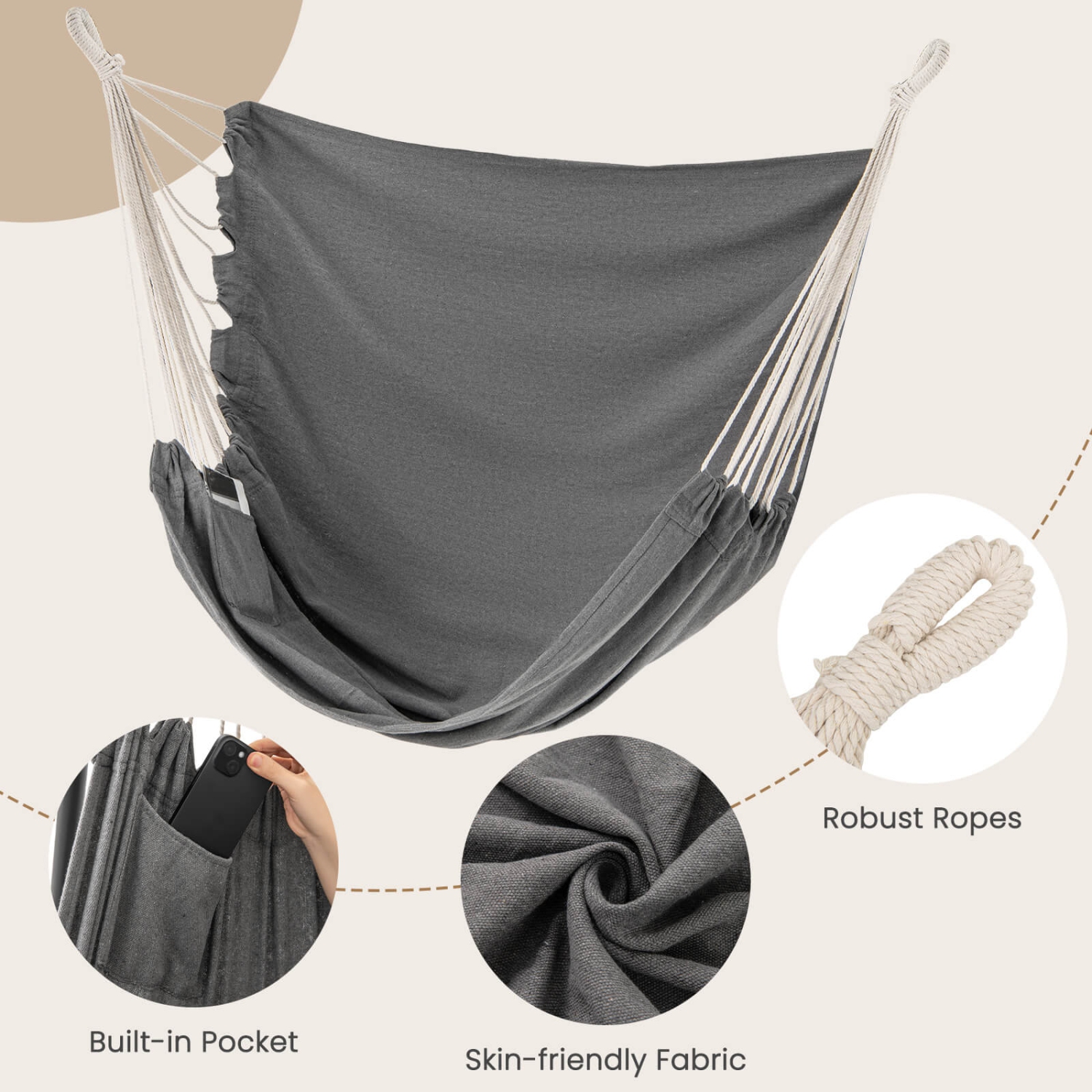 Chaise-hamac robuste de Costway avec cadre en métal et pochette de rangement en tissu de qualité