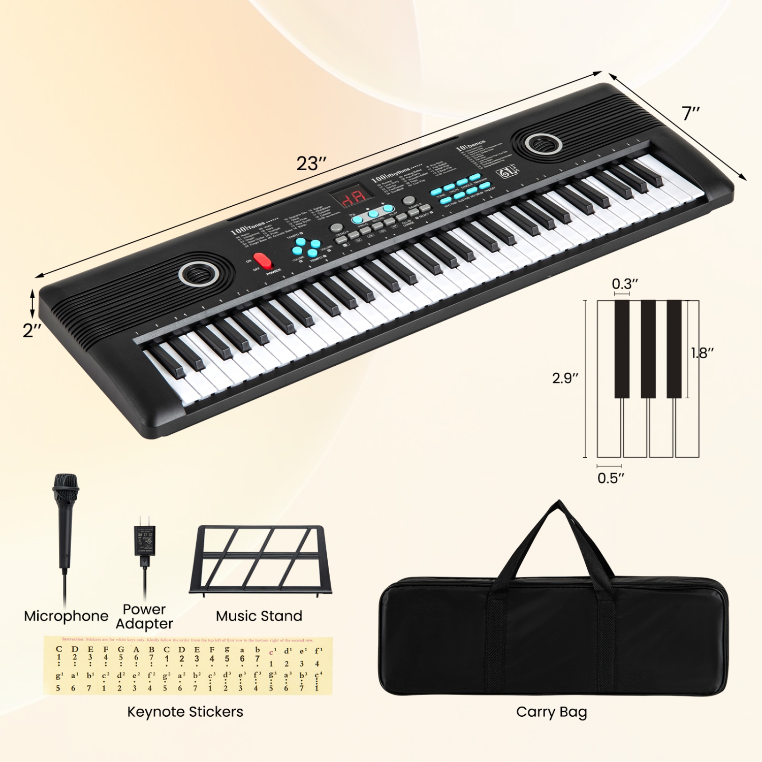Costway 61 Keys Kids Piano Keyboard with Carry Bag Microphone Sheet Stand Power Supply
