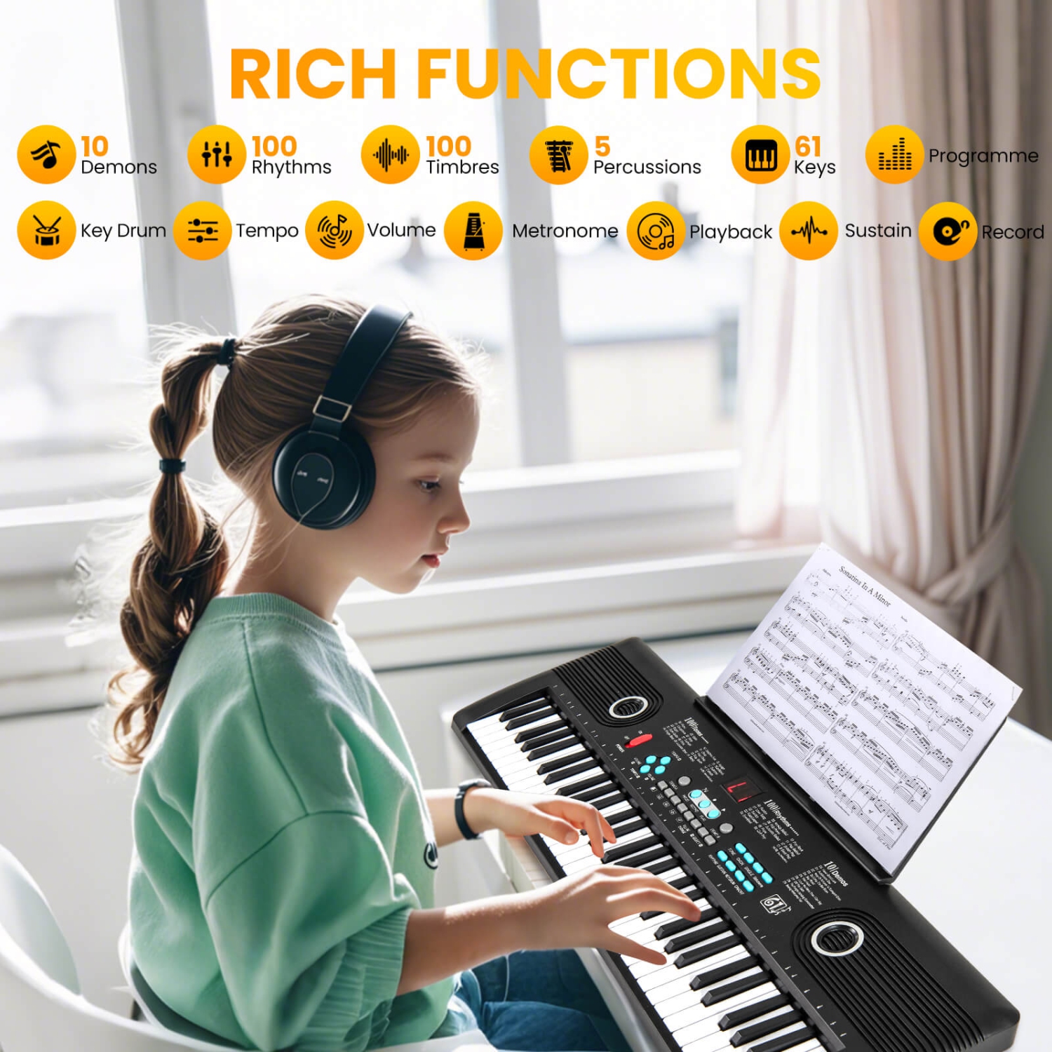 Costway 61 Keys Kids Piano Keyboard with Carry Bag Microphone Sheet Stand Power Supply